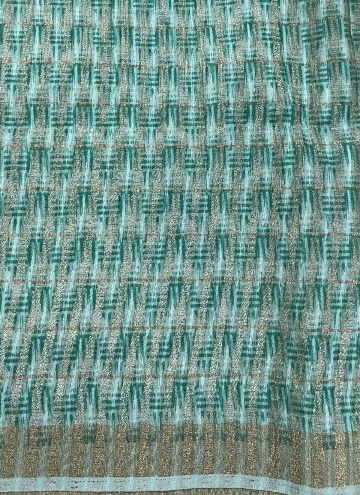 Semi Tussar Silk Saree-Sea Green color with Gold Zari Border - Elegant Fancy Saree for Party & Office Wear