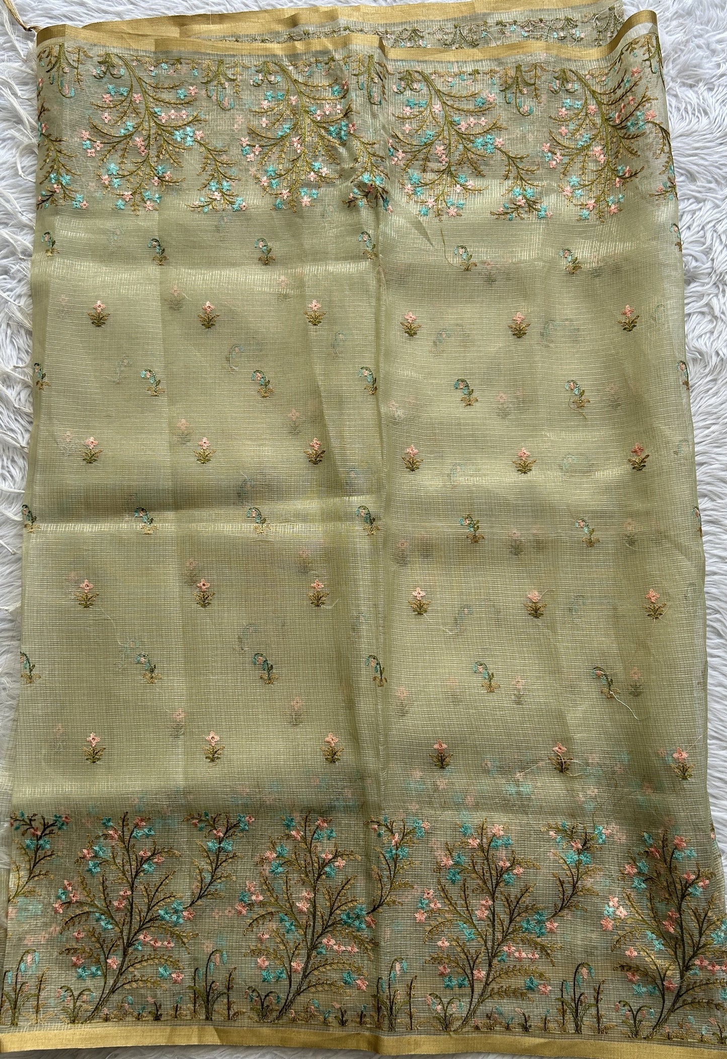 Pure Cotton Kota Light Green Colored Dupatta With a Zari Border. - Sampradaya Designer Studio