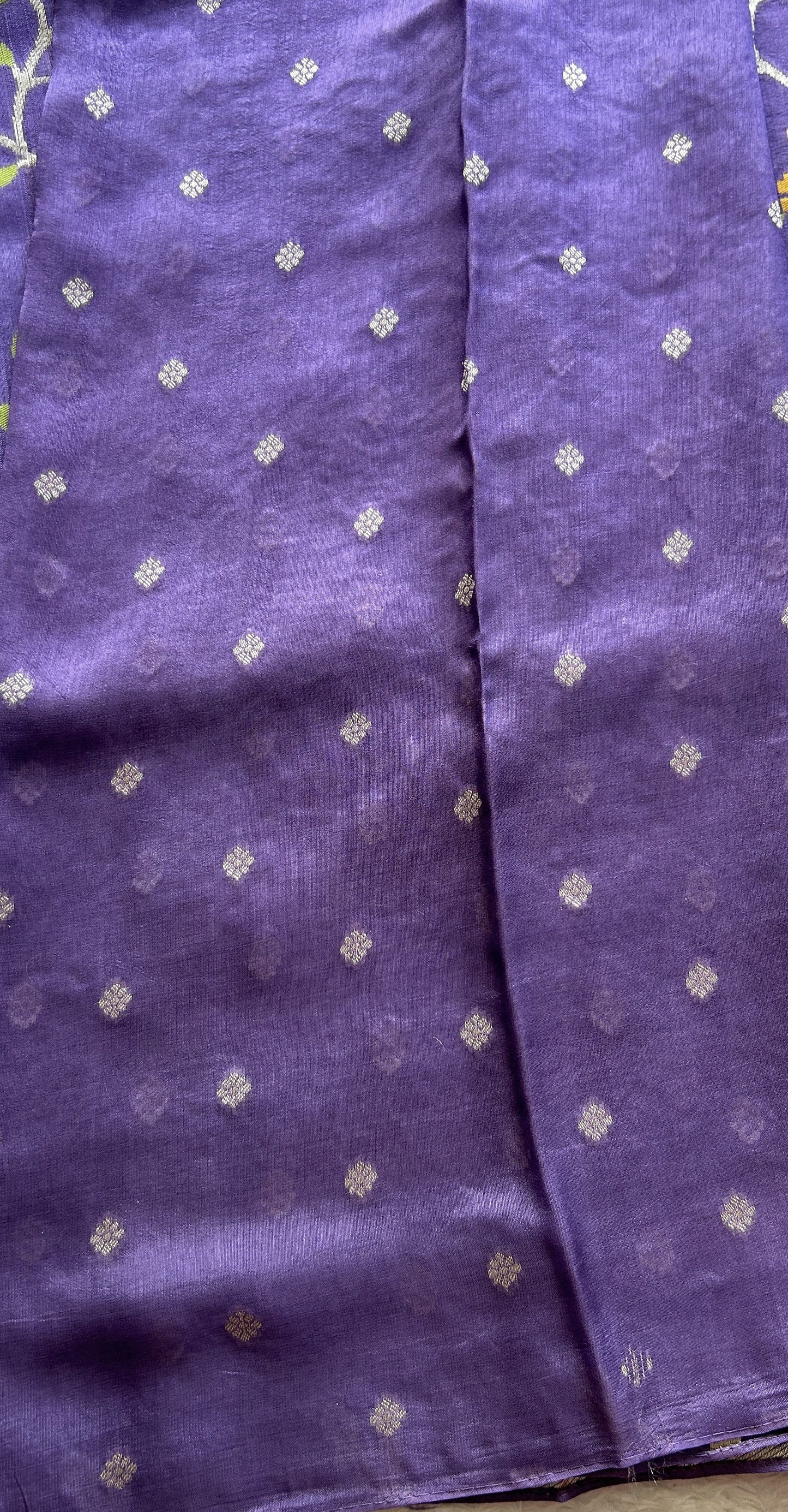 Banarasi Tussar Georgette Saree Deep Lilac Colored Complemented with a Minakari border. - Sampradaya Designer Studio
