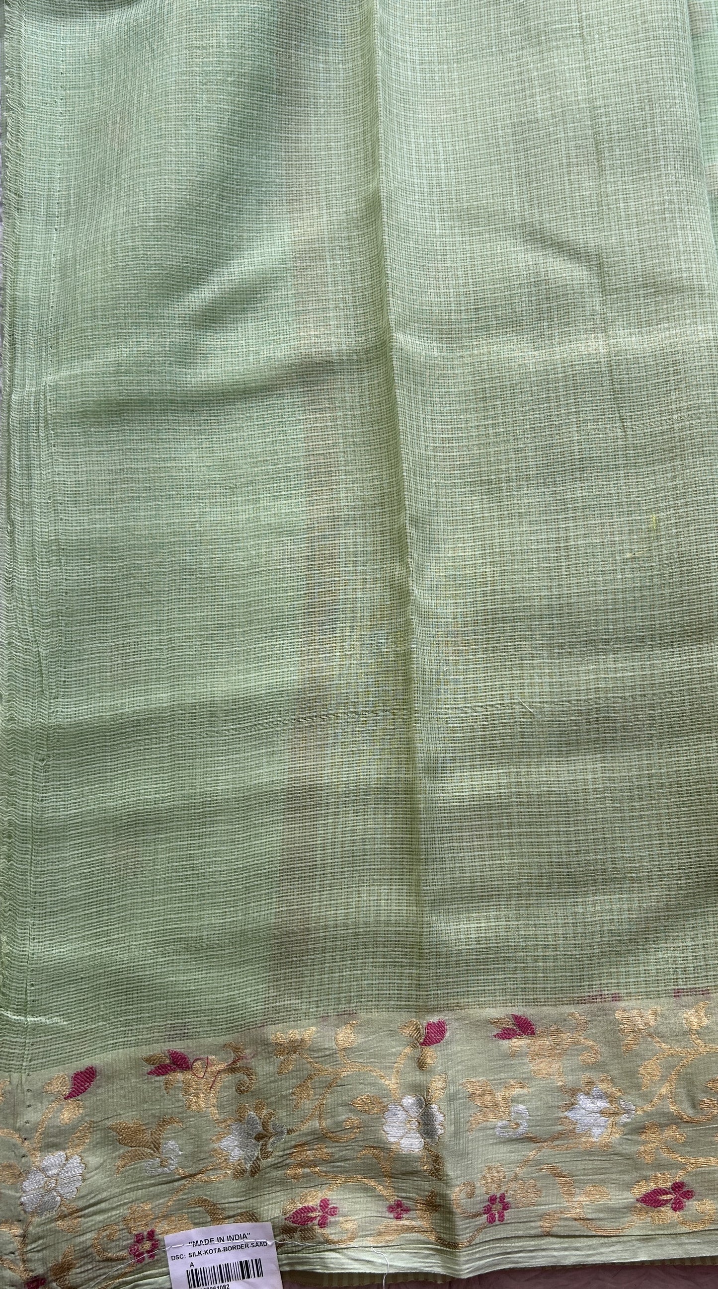 Silk kota Saree Apple Green colored Complemented with a Zari Border. - Sampradaya Designer Studio