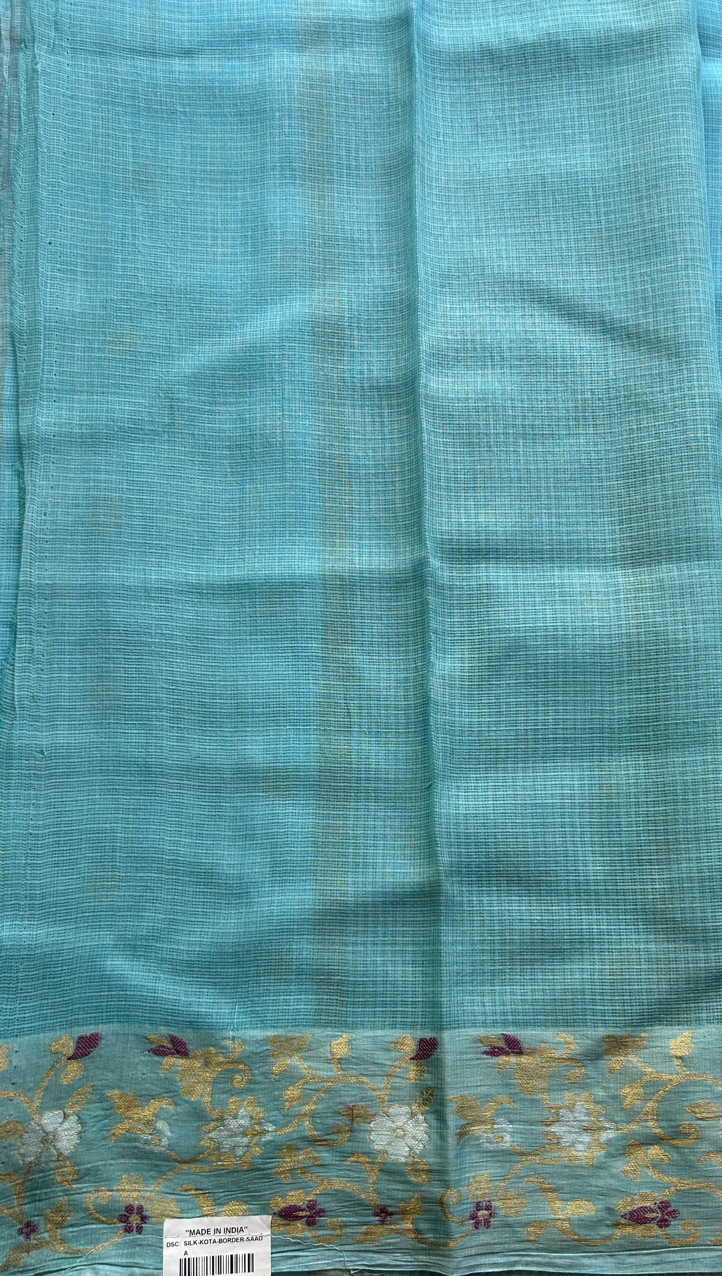 Silk kota Saree Light Blue colored Complemented with a Zari Border. - Sampradaya Designer Studio