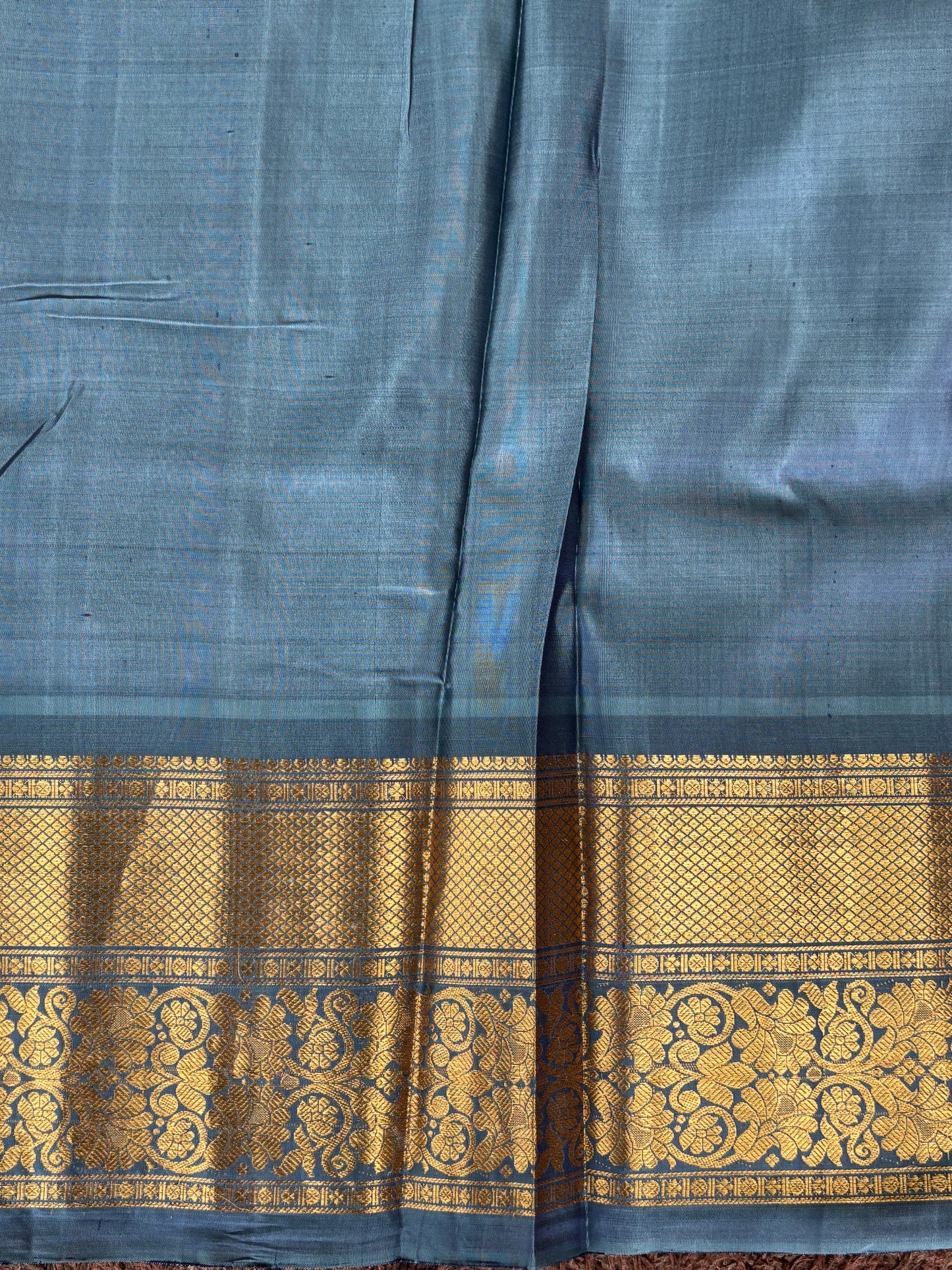 Gadwal Silk Saree Dark Peach Colored Complemented With a Zari Border. - Sampradaya Designer Studio