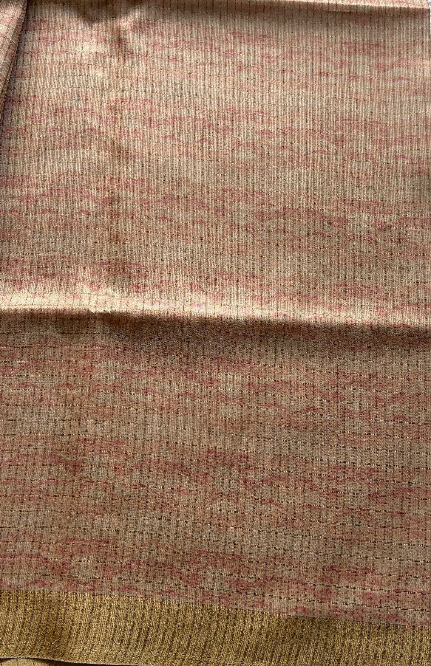 Semi Tussar Saree Pale Pink Colored complemented with a Zari Border. - Sampradaya Designer Studio