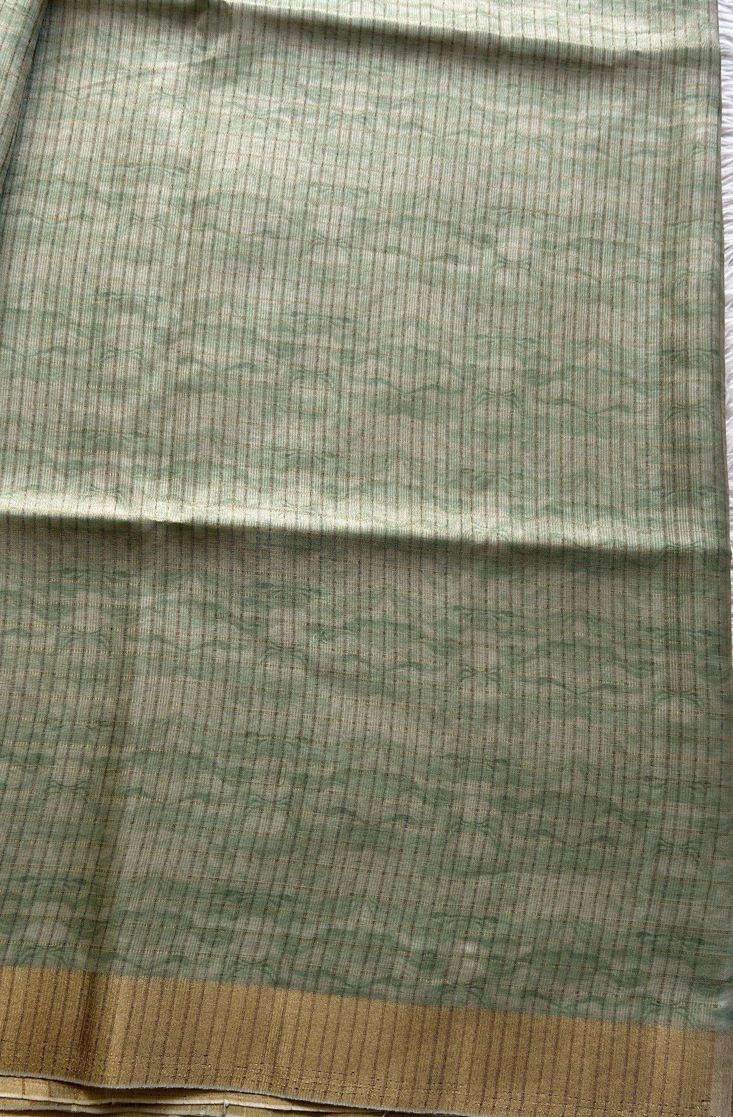 Semi Tussar Saree Teal Mist Colored complemented with a Zari Border. - Sampradaya Designer Studio
