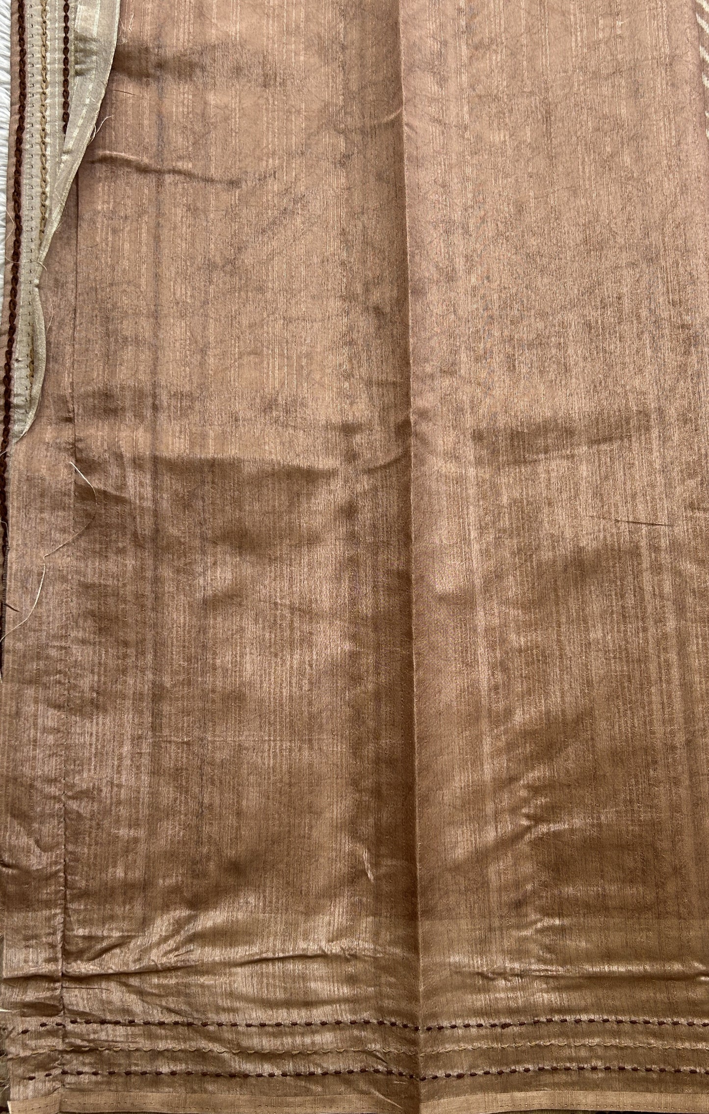 Semi Tussar Saree Light Brown Colored complemented with a Running Stich Border. - Sampradaya Designer Studio
