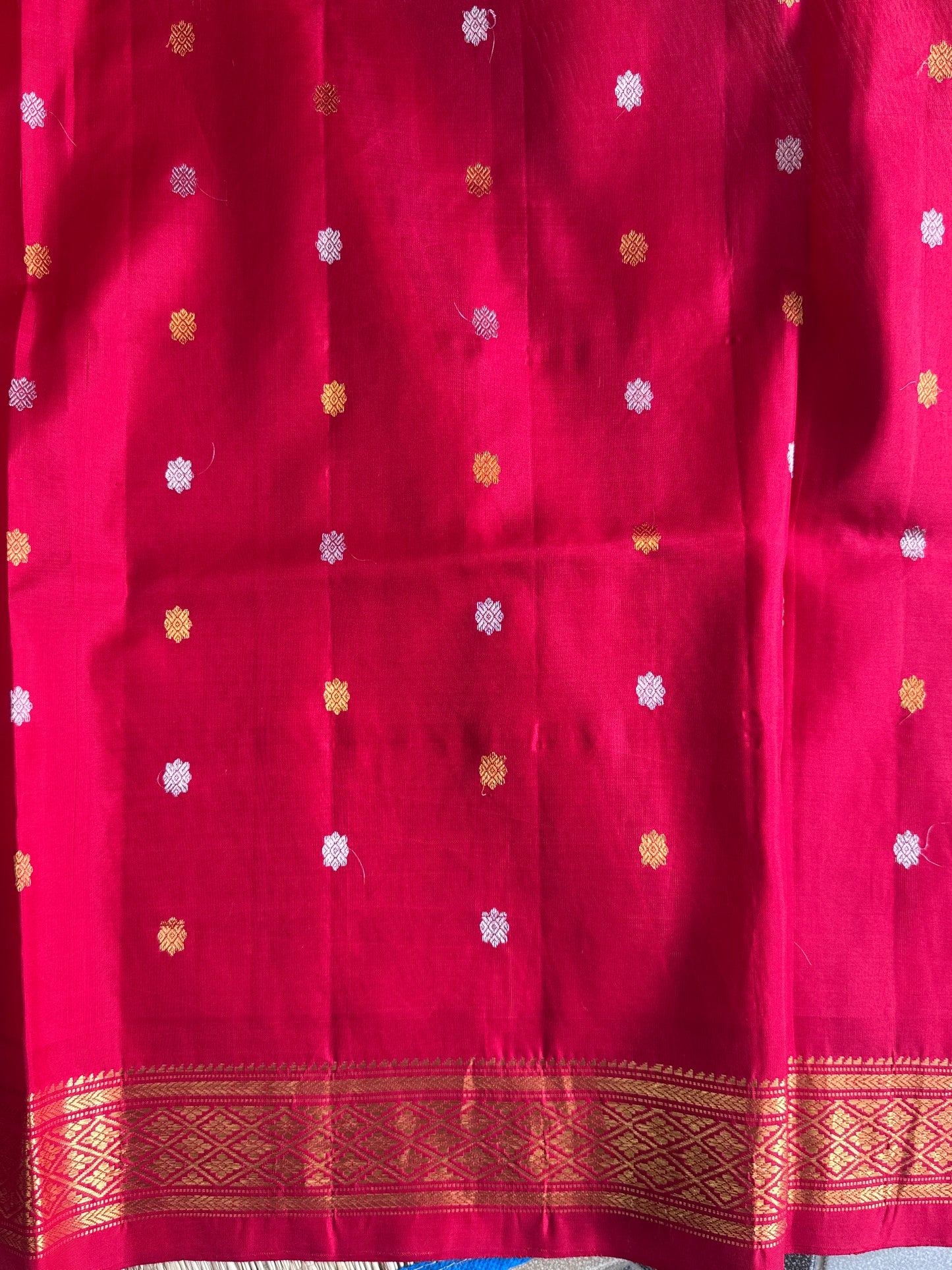 Blue Gadwal Silk Saree with Gold Zari Border — Pure Handloom | Silk Mark Certified