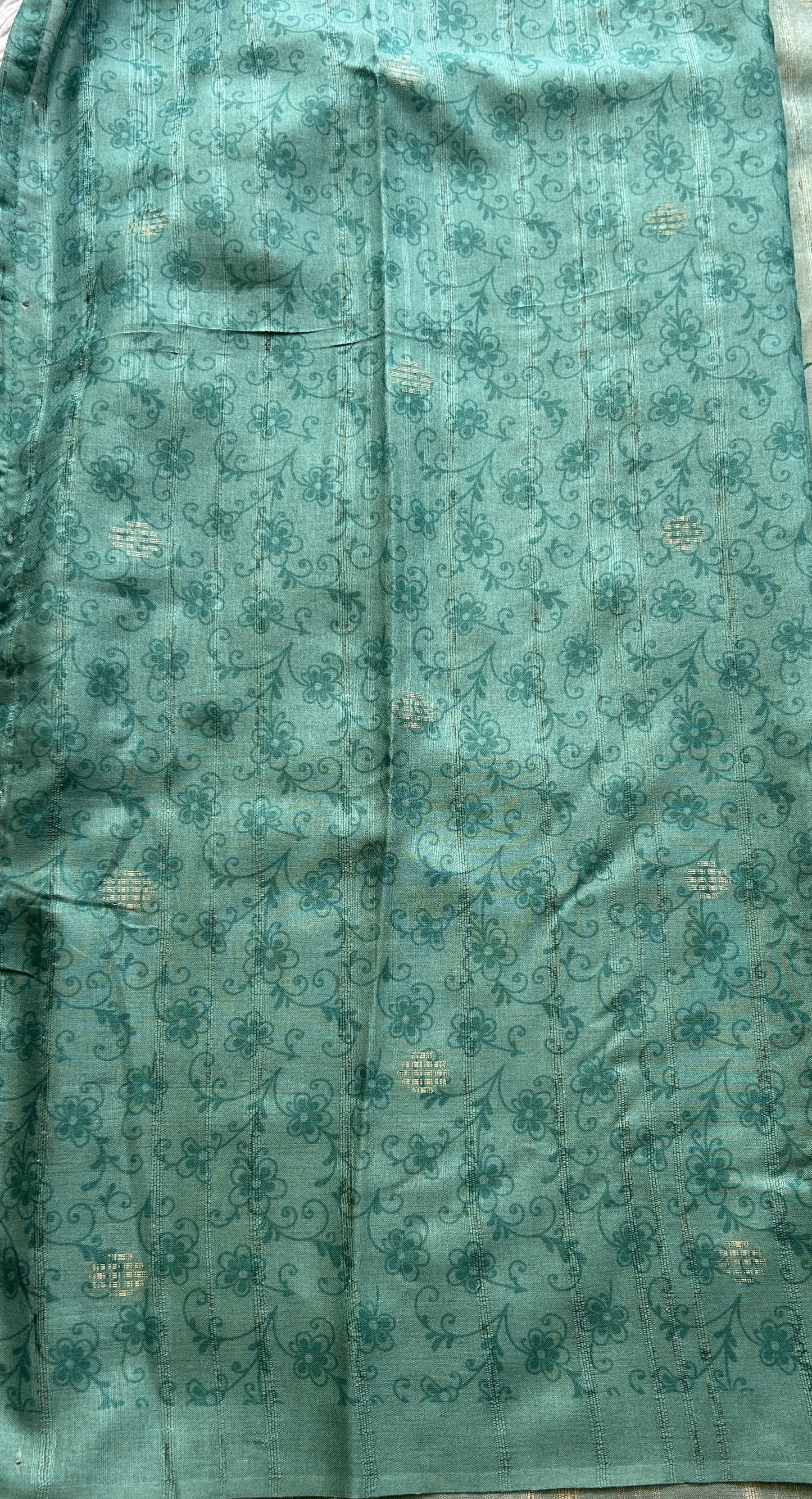 Semi Tussar Saree Aqua Blue Colored complemented with a Plain Border. - Sampradaya Designer Studio