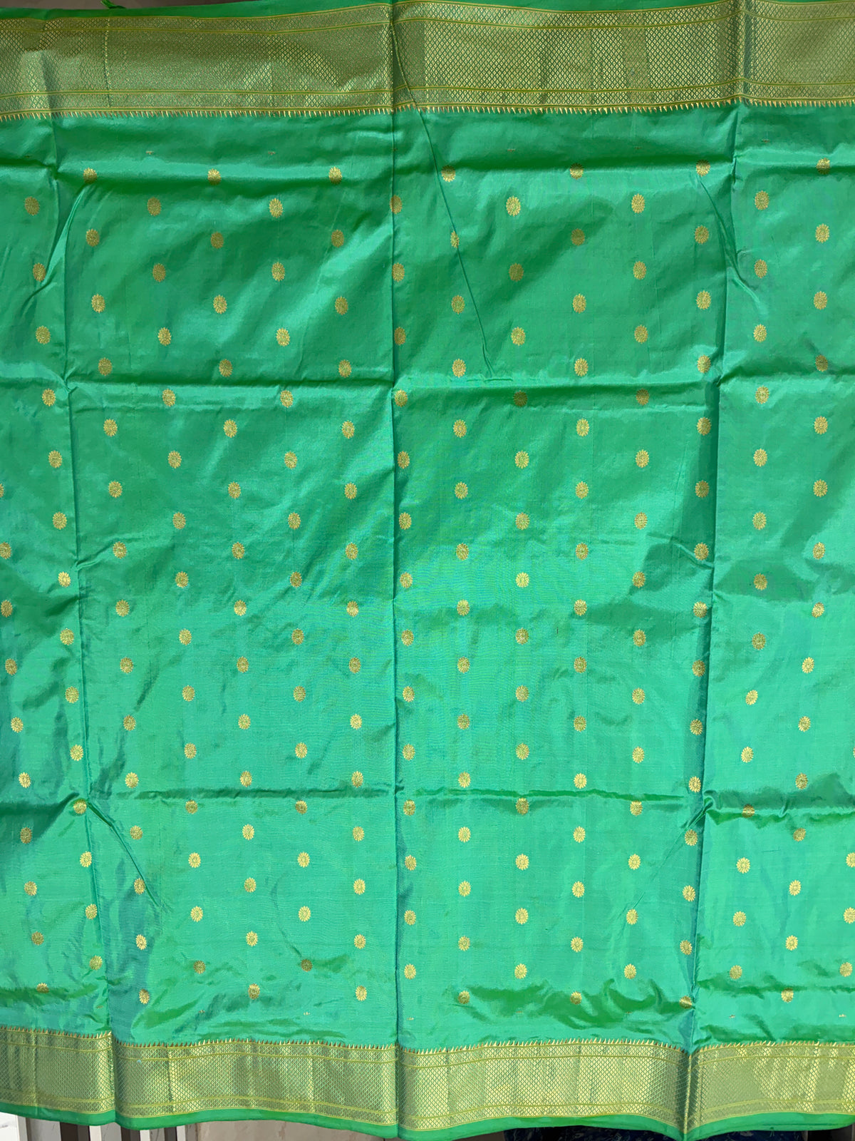 Narayanpet Silk Saree Light Green Colored Complemented with a Green Zari Border.