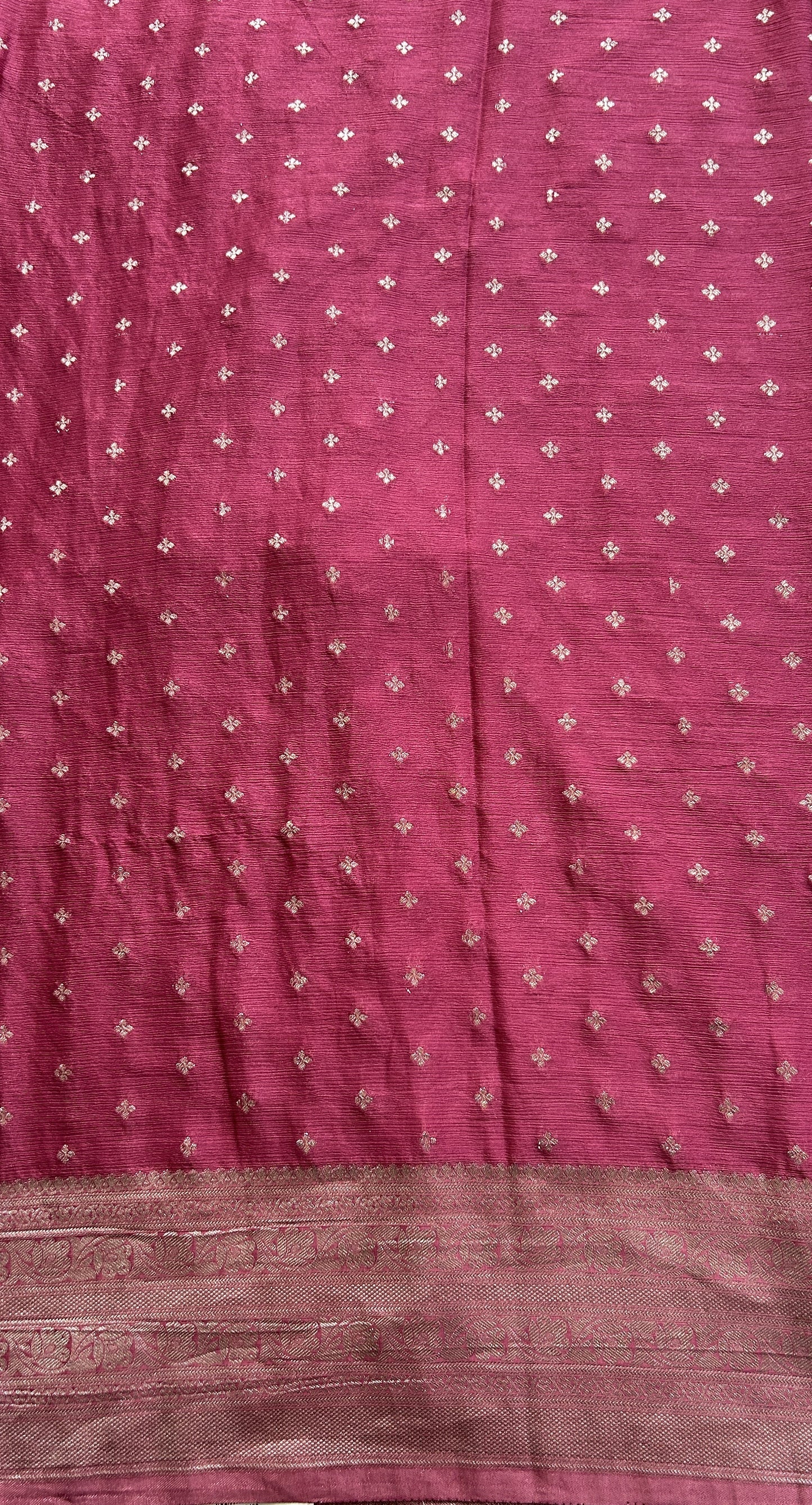 Semi Georgette Saree Dark Pink Colored Complemented with a Zari Border. - Sampradaya Designer Studio