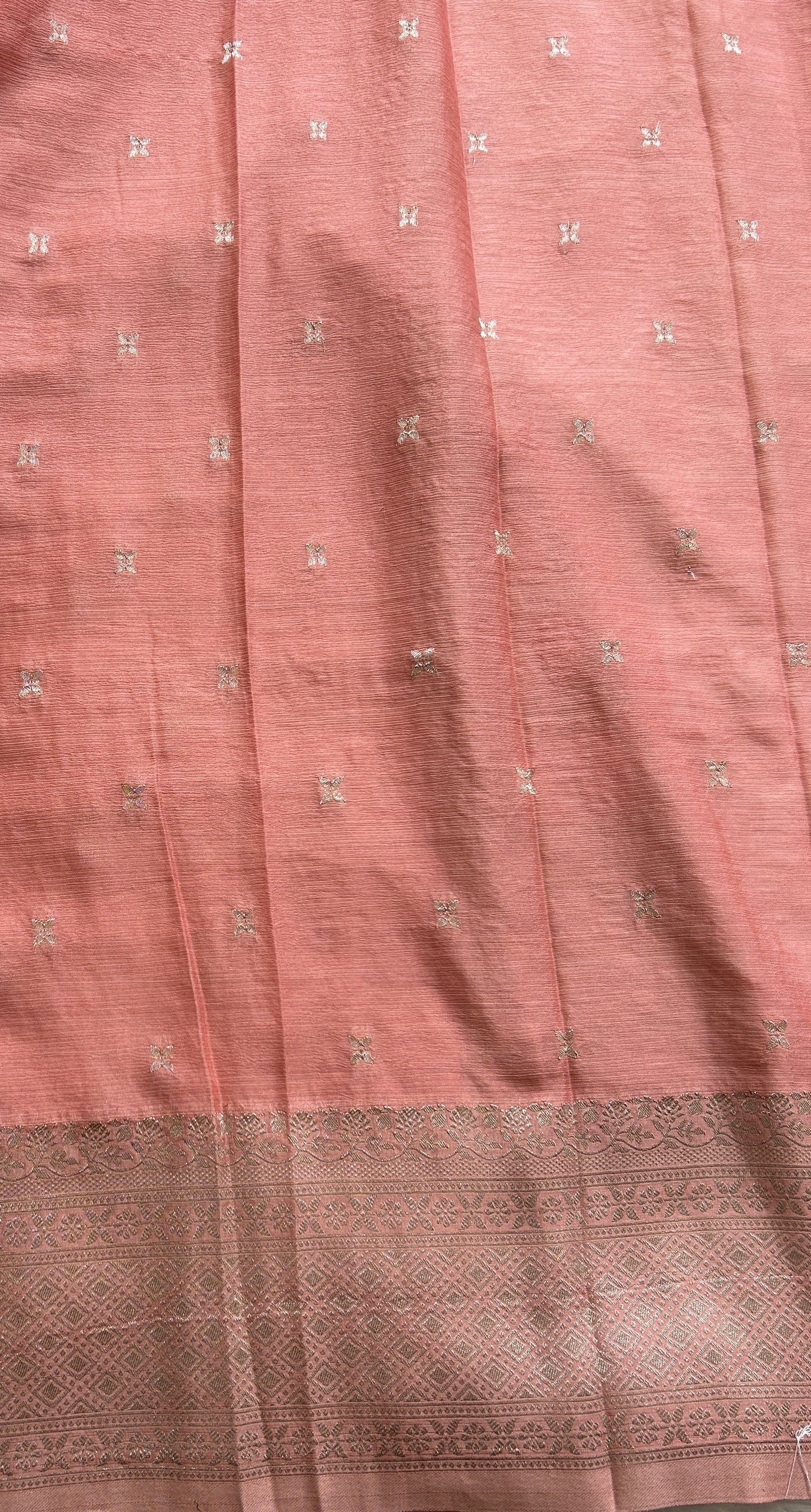 Semi Georgette Saree Baby Pink Colored Complemented with a Zari Border. - Sampradaya Designer Studio