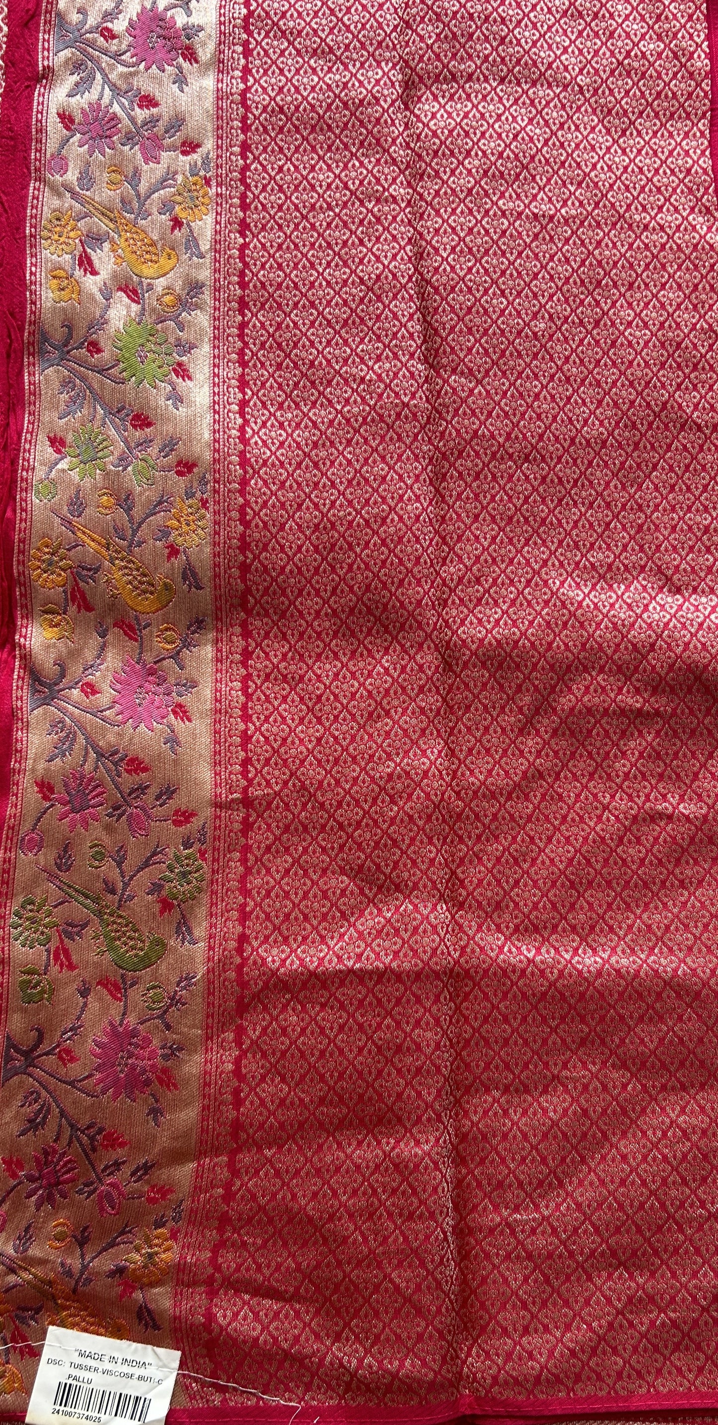 Banarasi Tussar Georgette Saree Dark Pink Colored Paired with a Minakari Border. - Sampradaya Designer Studio