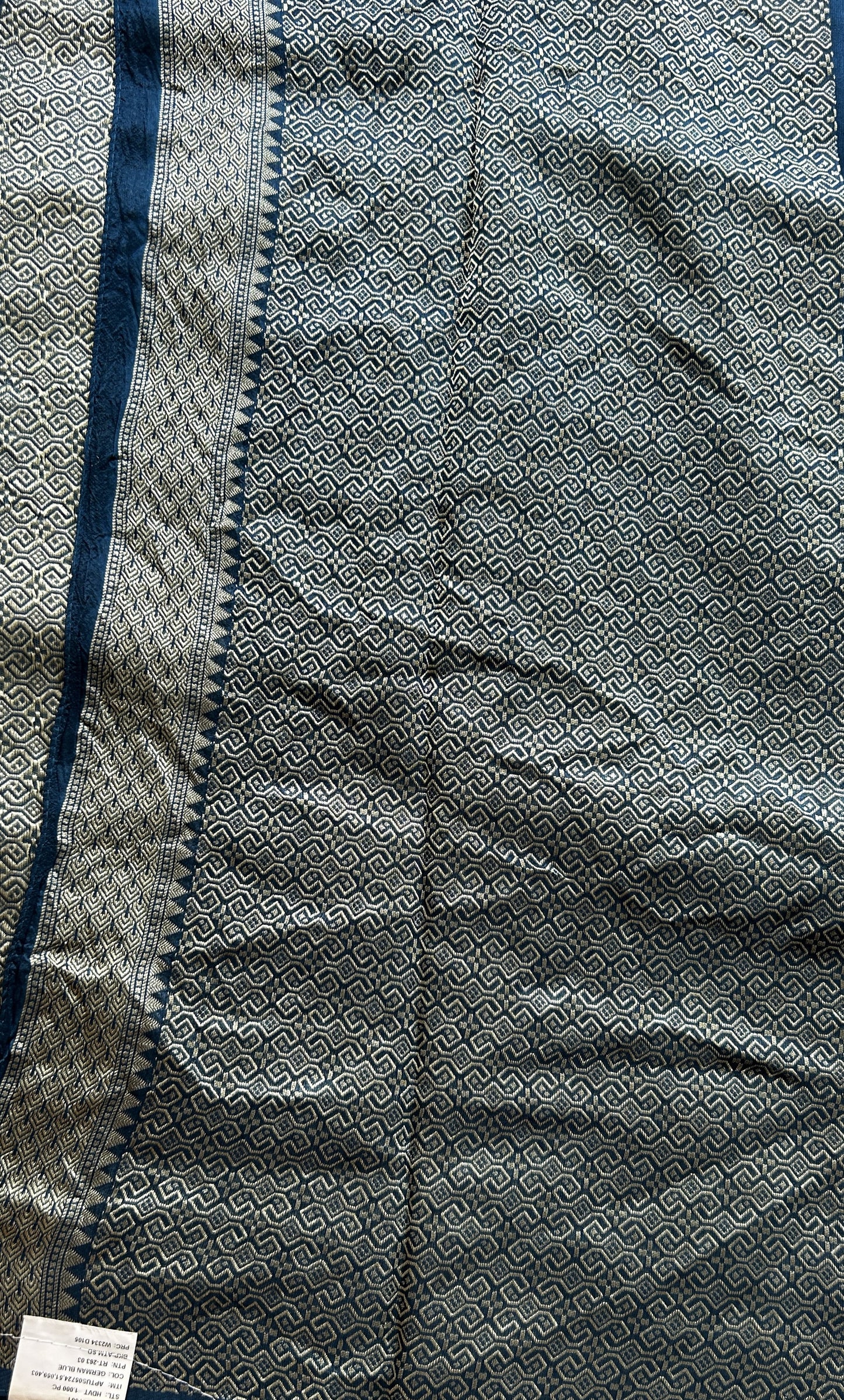 Banarasi Tussar Georgette Saree Peacock Blue Colored Paired with a Zari Border. - Sampradaya Designer Studio