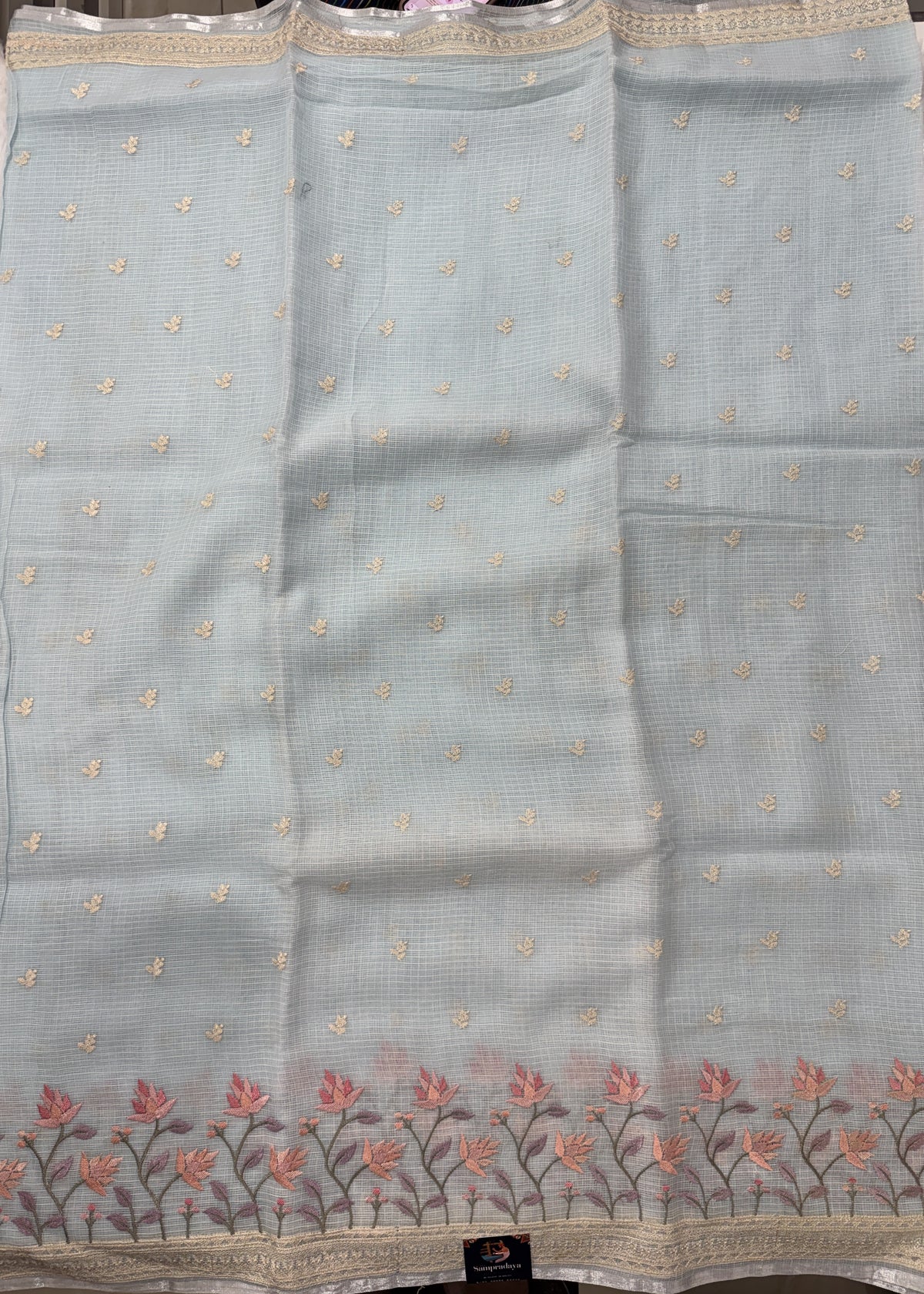 Light Blue Pure Cotton Kota Doria Saree | Airy Handloom Summer Drape