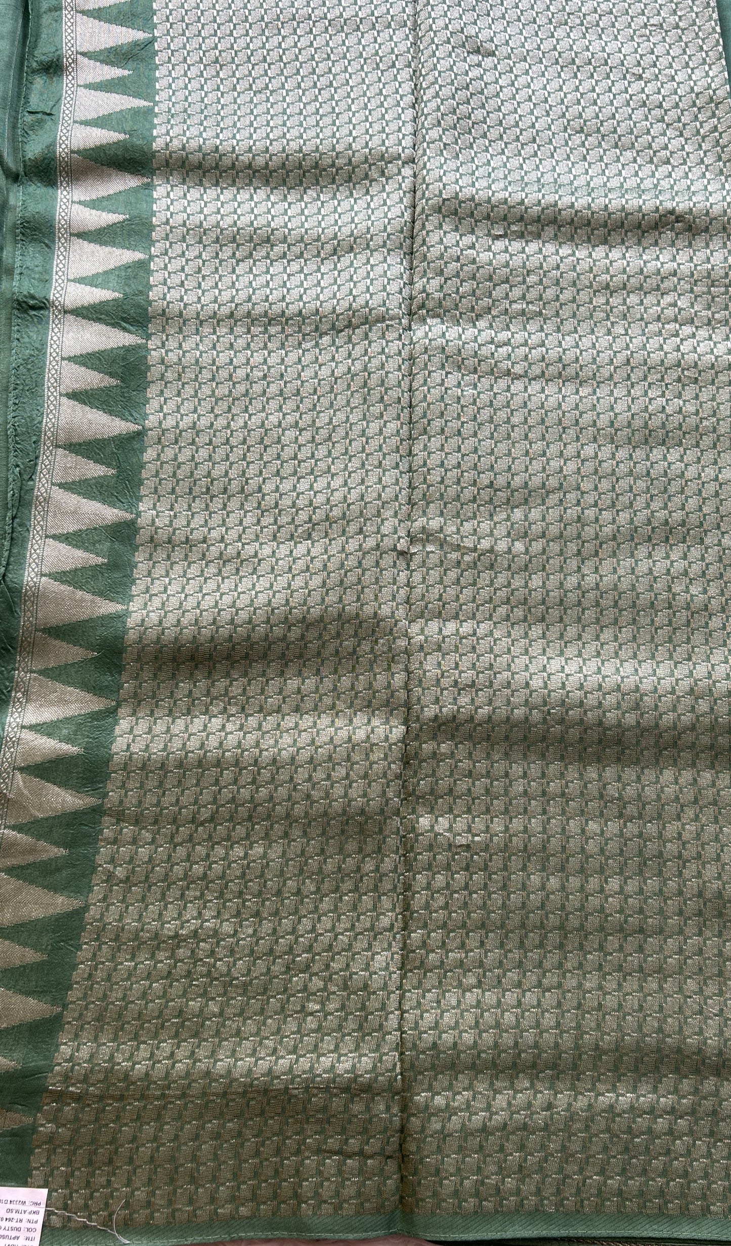 Banarasi Tussar Georgette Saree Green Colored Complemented with a Temple Border. - Sampradaya Designer Studio