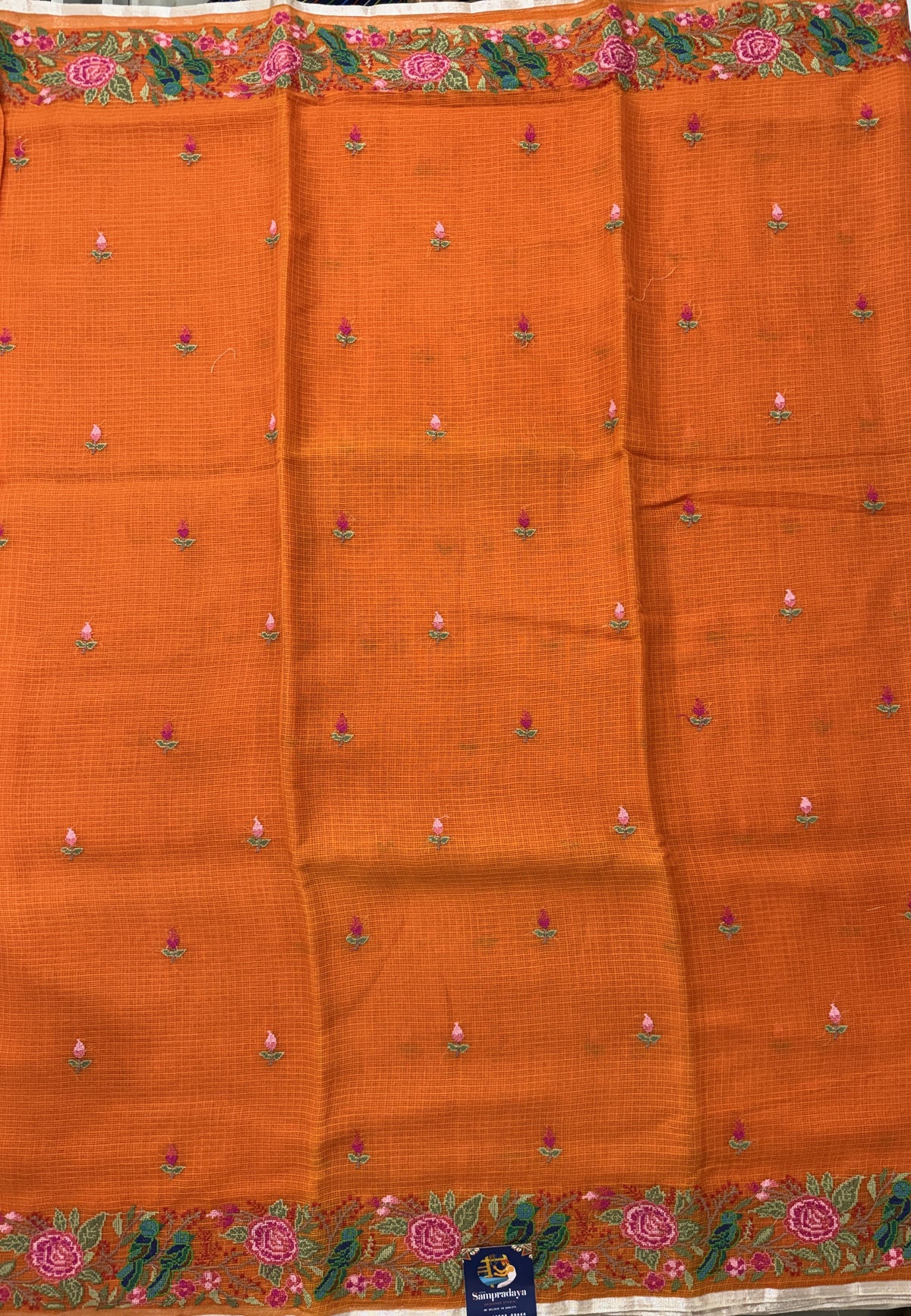 Orange Pure Cotton Kota Doria Saree | Airy Handloom Summer Drape