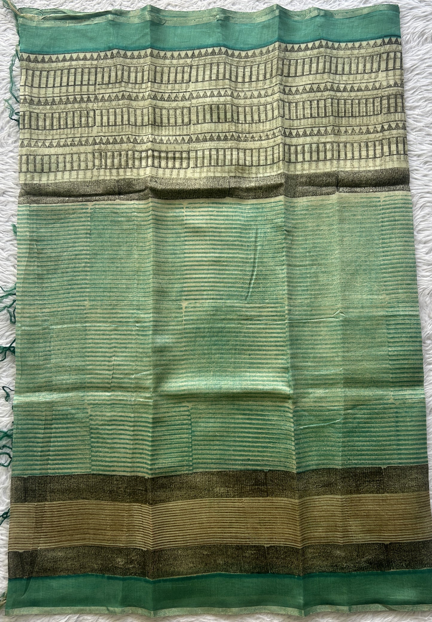 Chanderi Cotton Dress Material Sea Green Colored Complemented with a Borderless. - Sampradaya Designer Studio