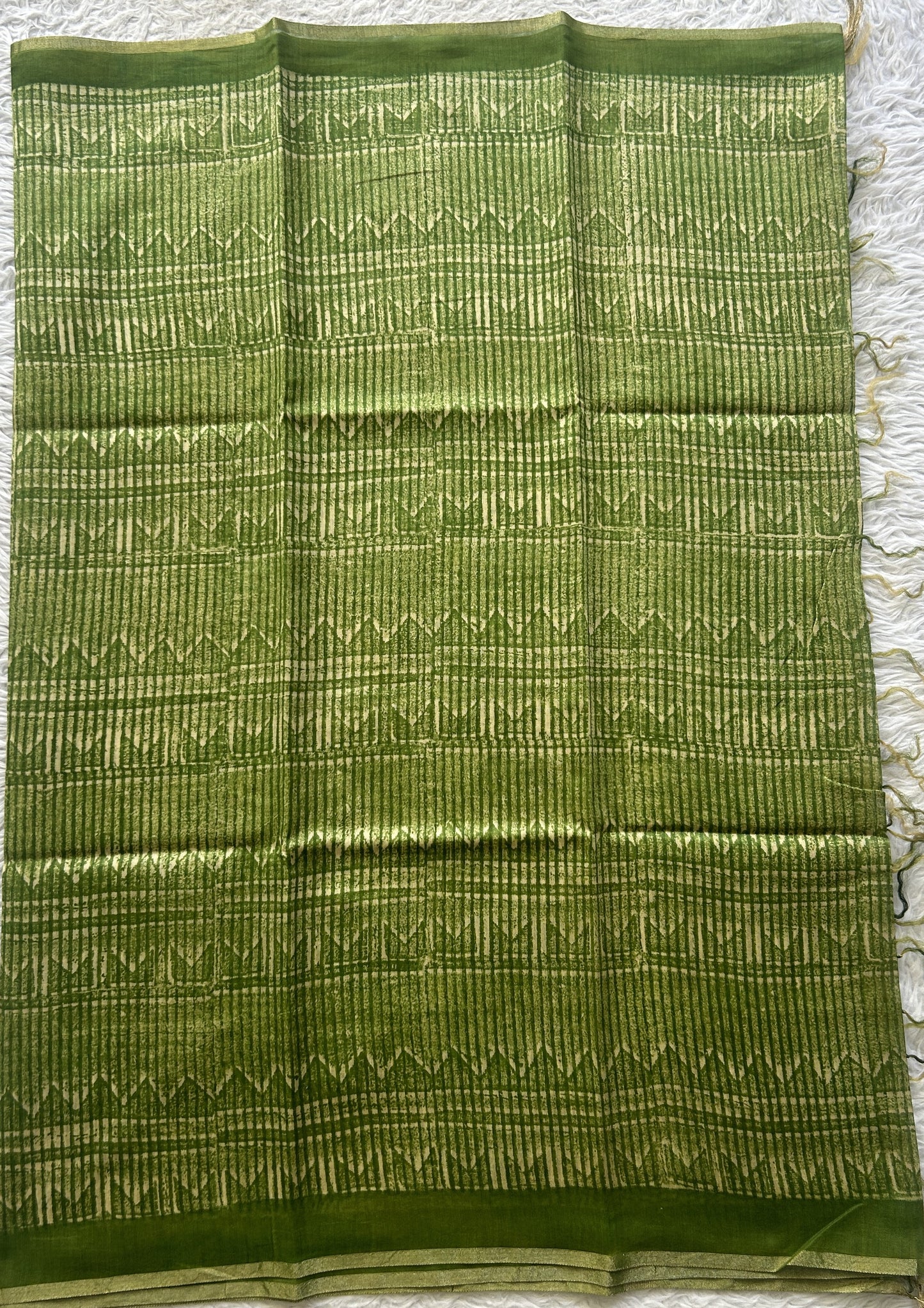 Chanderi Cotton Dress Material Green Colored Complemented with a Borderless. - Sampradaya Designer Studio