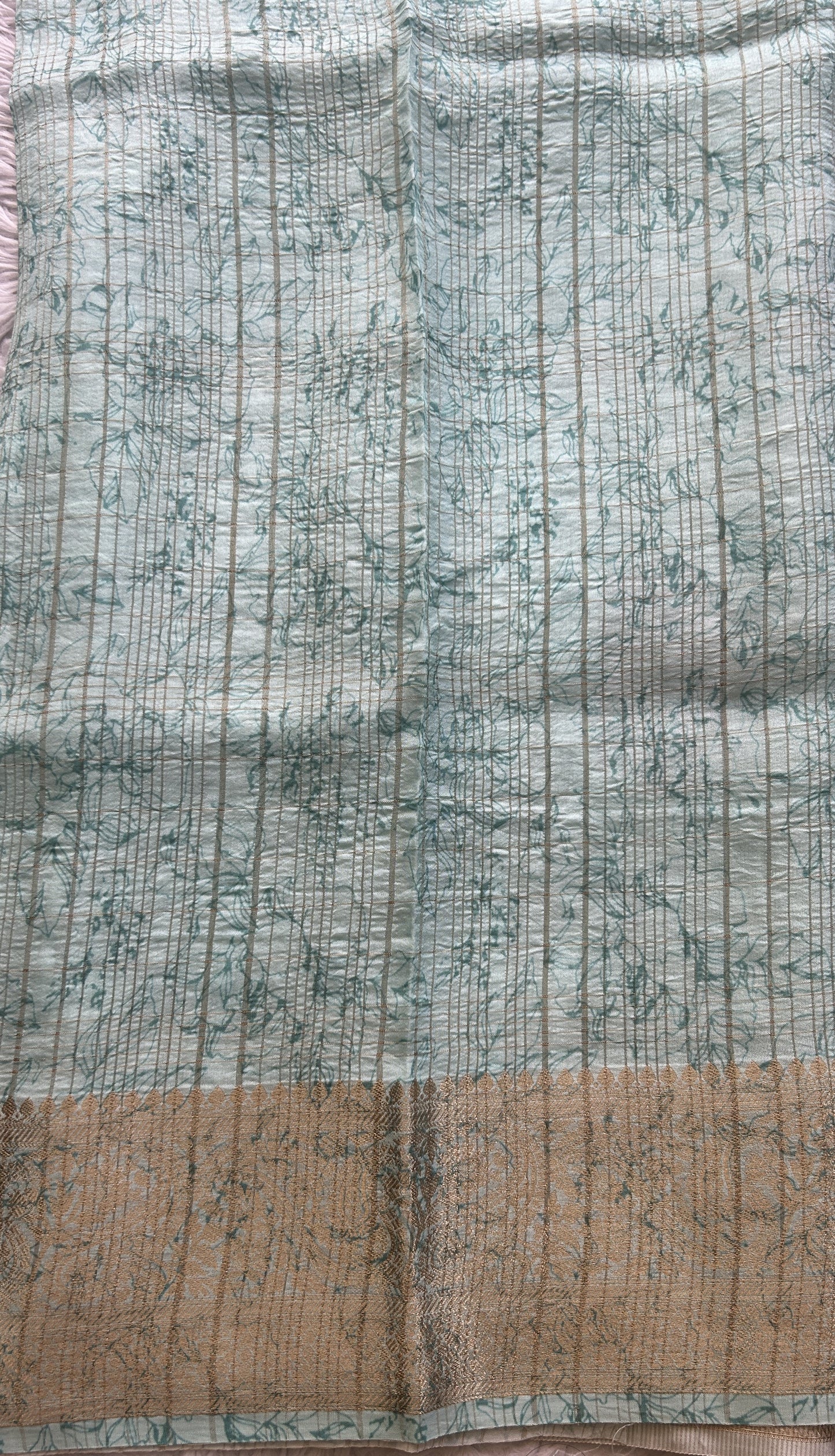 Dola Crepe Saree Light Sky Blue Colored Complemented with a Zari Border. - Sampradaya Designer Studio