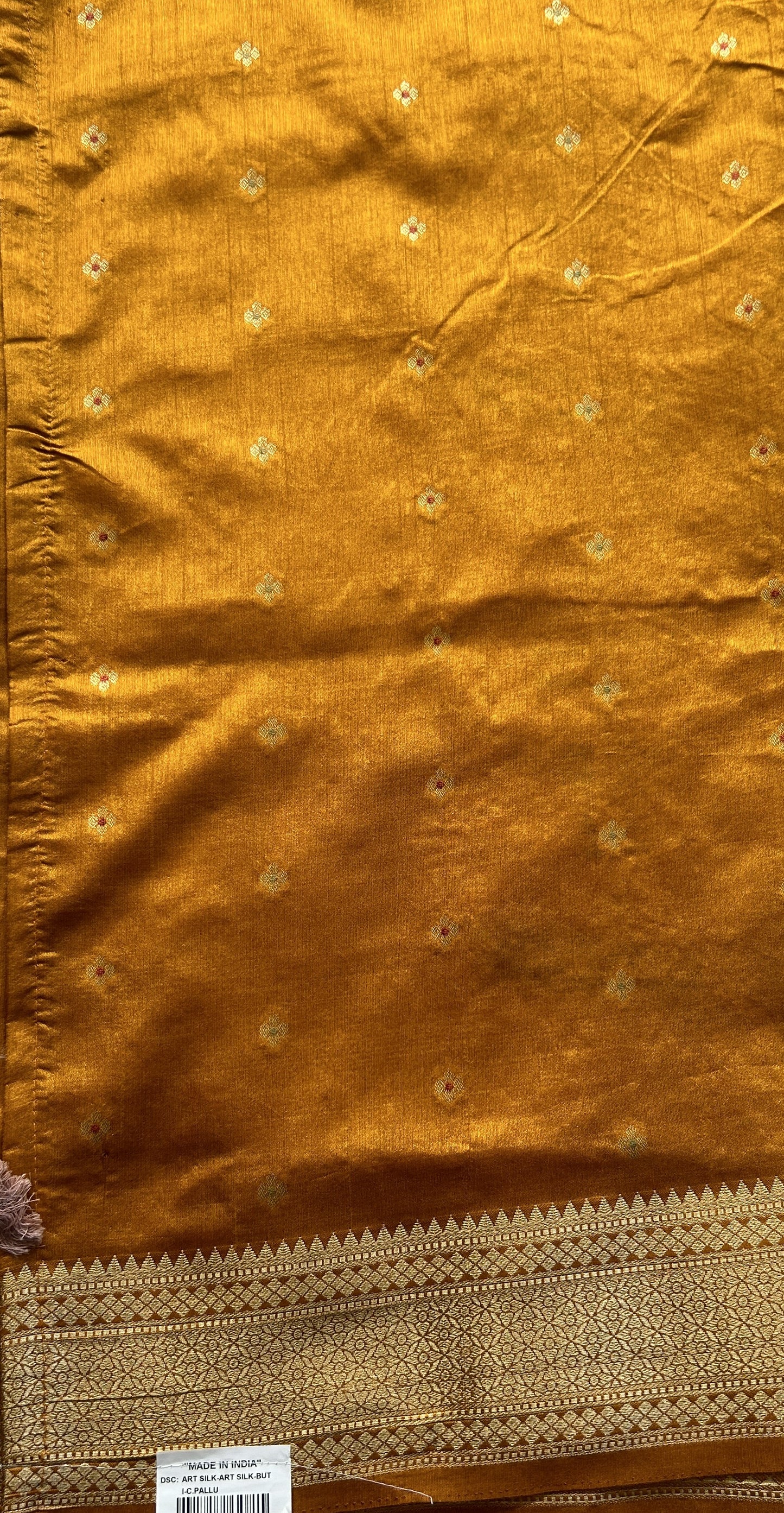 Semi Raw Silk Saree Salmon Colored Elegantly Paired with a Zari Border. - Sampradaya Designer Studio