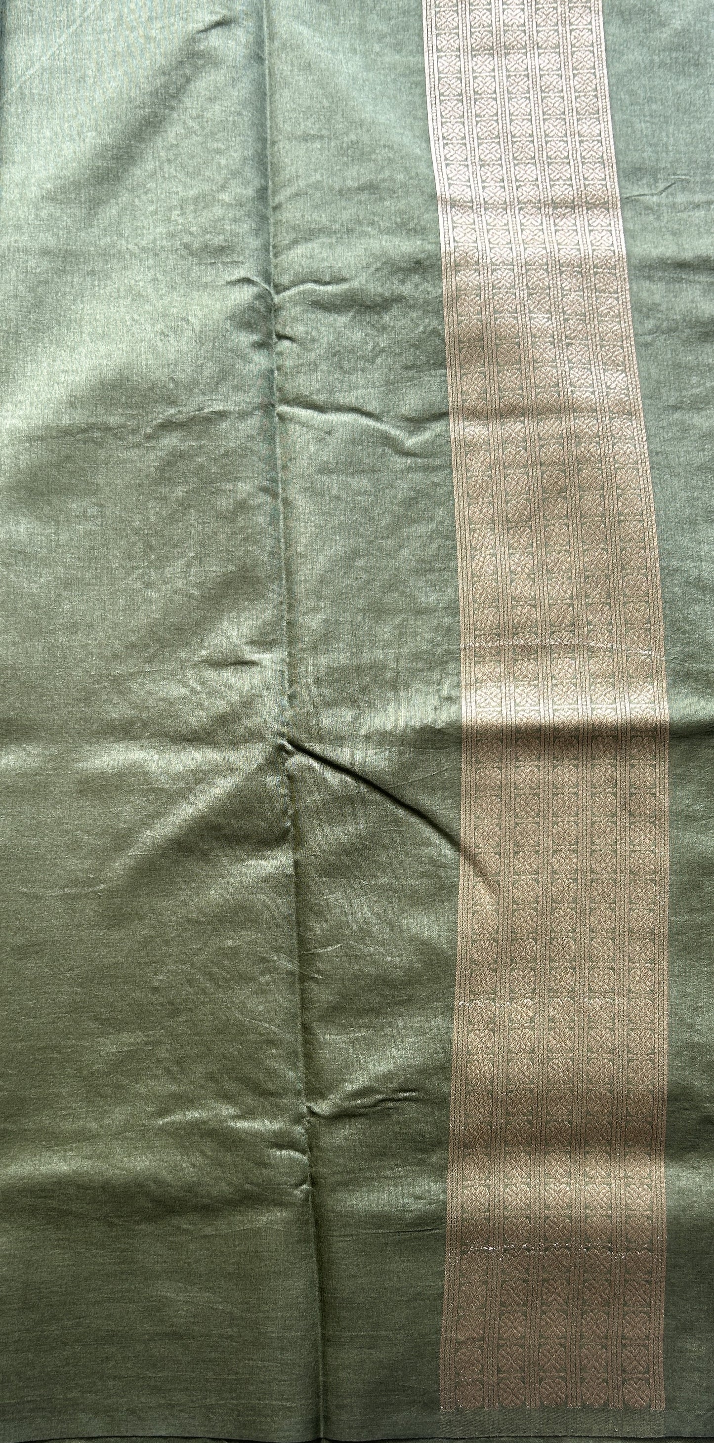 Semi Raw Silk Allover Saree Green Colored Elegantly Paired with a Zari Border. - Sampradaya Designer Studio