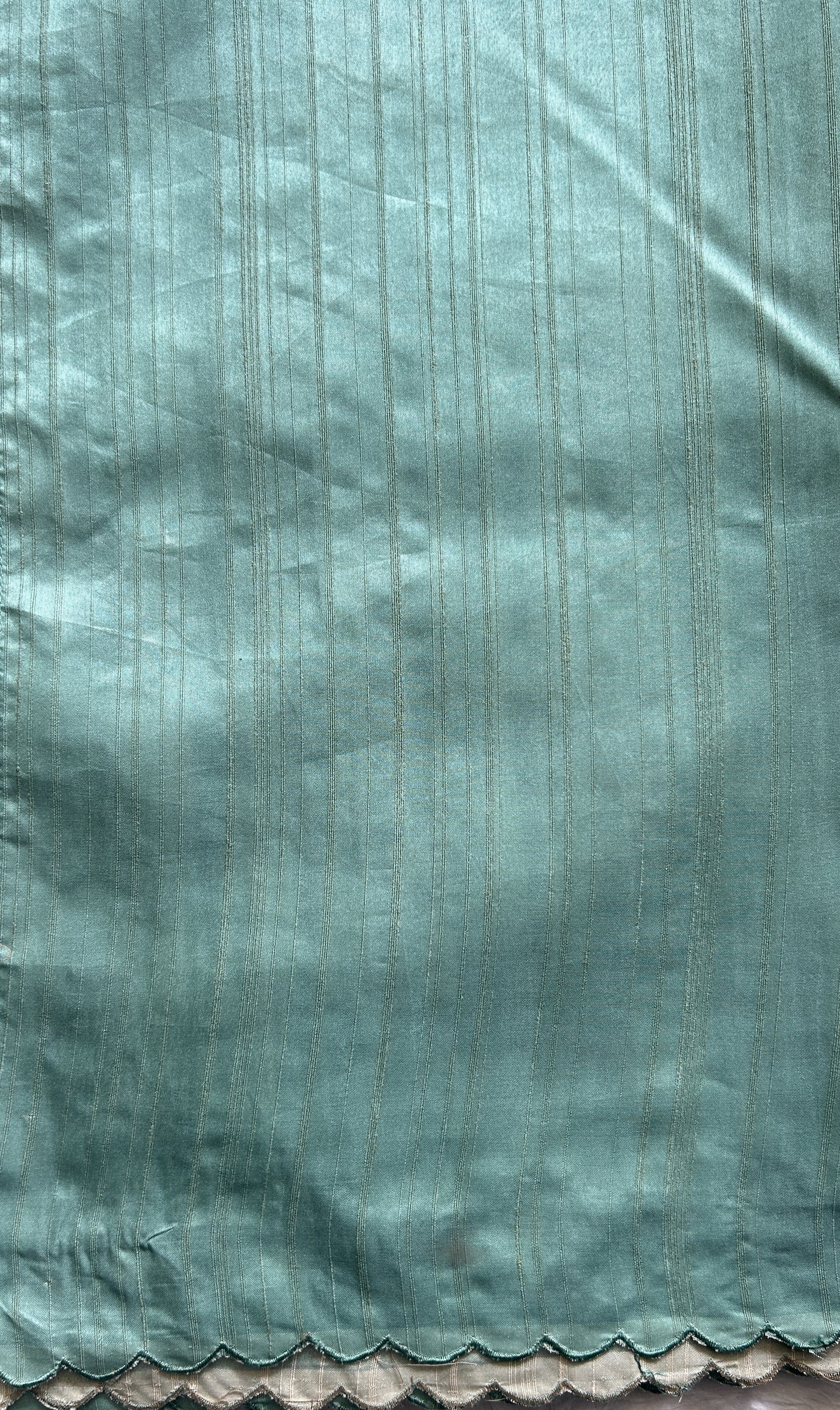 Semi Tussar Saree Sea Blue Colored complemented with a Scallop Border. - Sampradaya Designer Studio