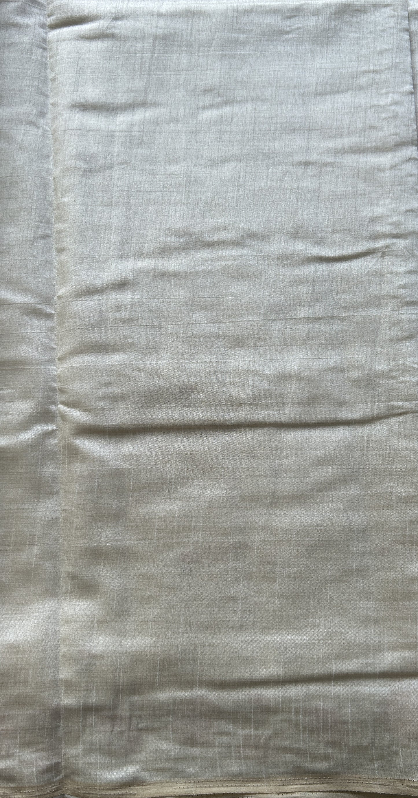 Semi Tussar Saree Pastel Cream Colored complemented with a Embroidered Scallop Border. - Sampradaya Designer Studio