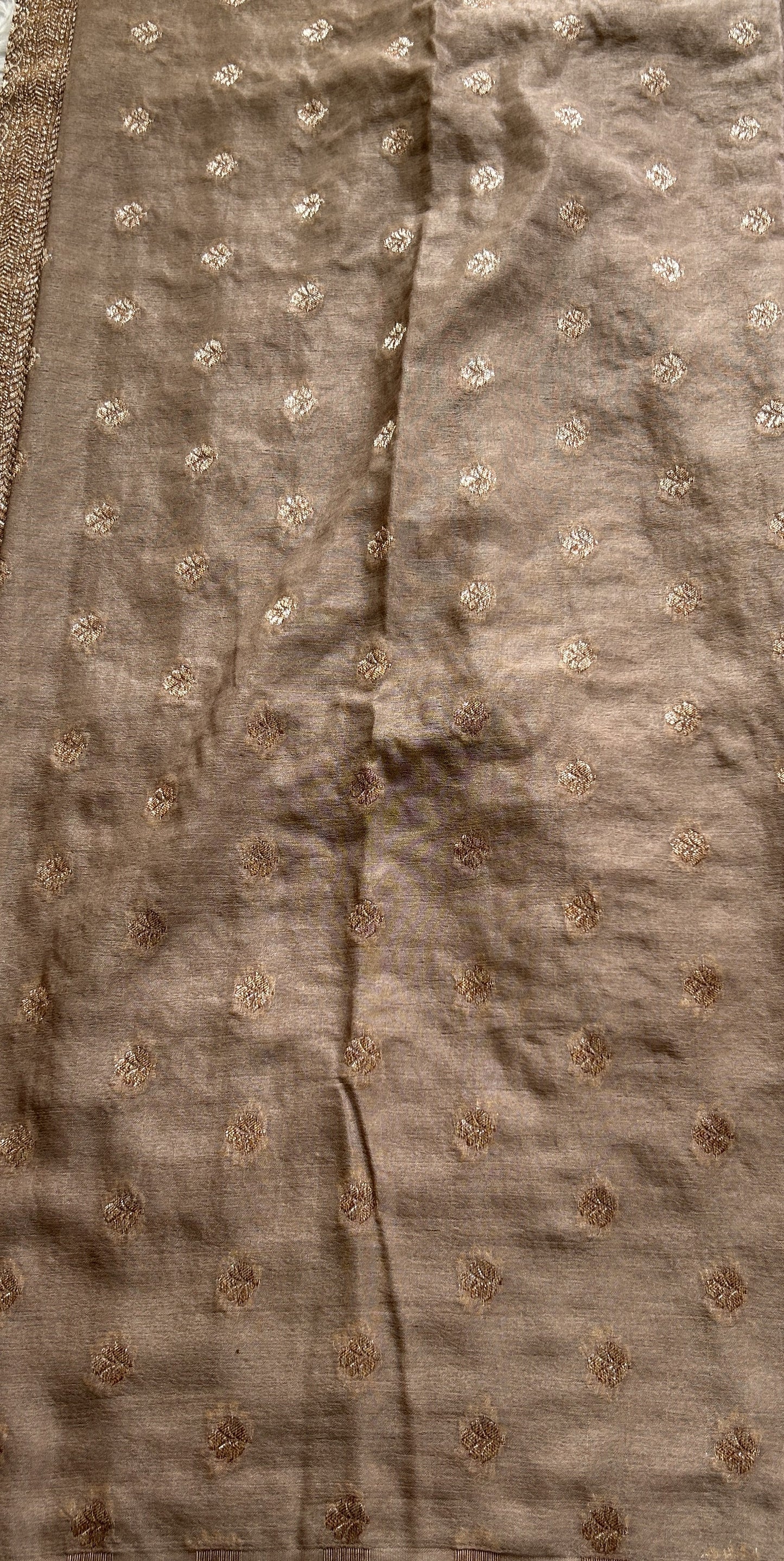 Semi Georgette Saree Beige Colored Complemented with a Zari Border. - Sampradaya Designer Studio