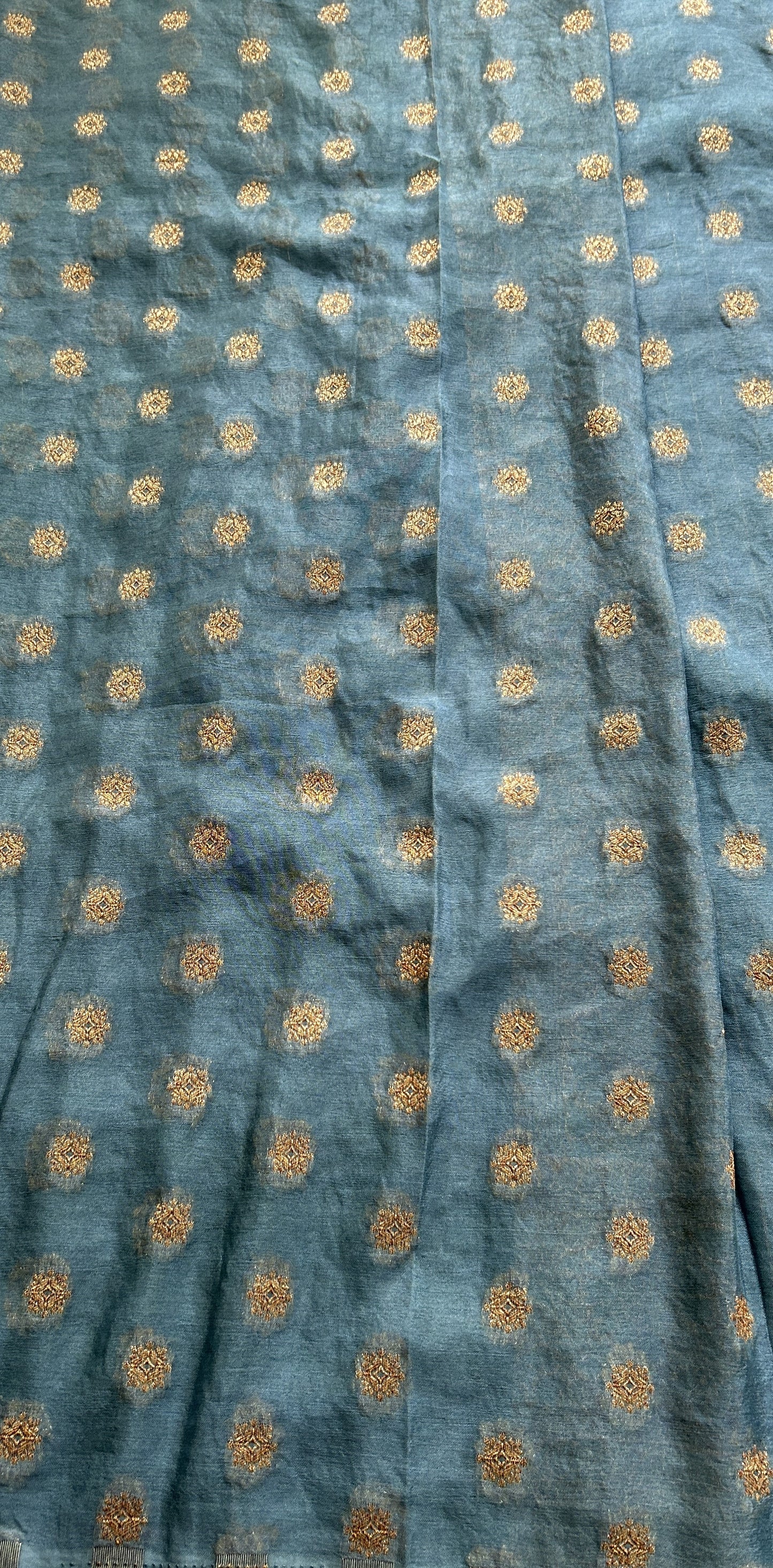 Semi Georgette Saree Aqua Blue Colored Complemented with a Zari Border. - Sampradaya Designer Studio