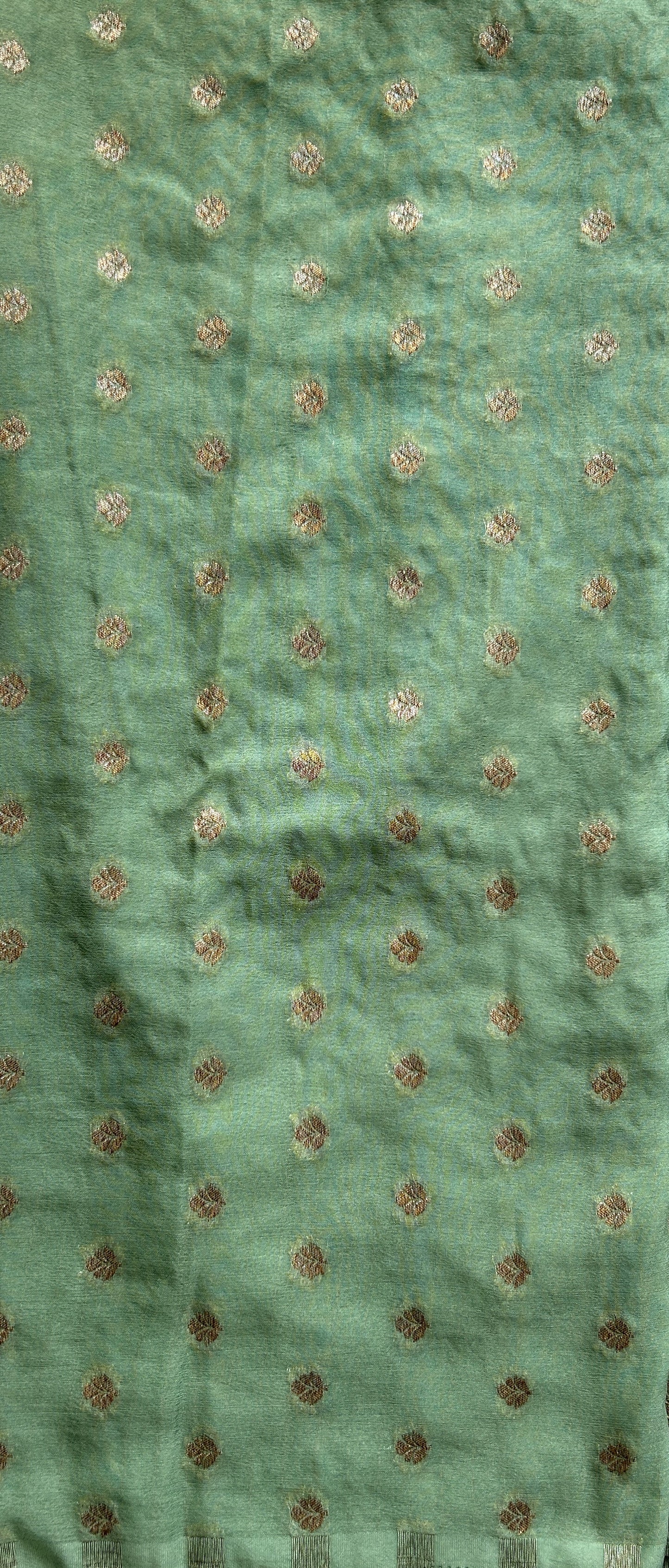 Semi Georgette Saree Sea Green Colored Complemented with a Zari Border. - Sampradaya Designer Studio