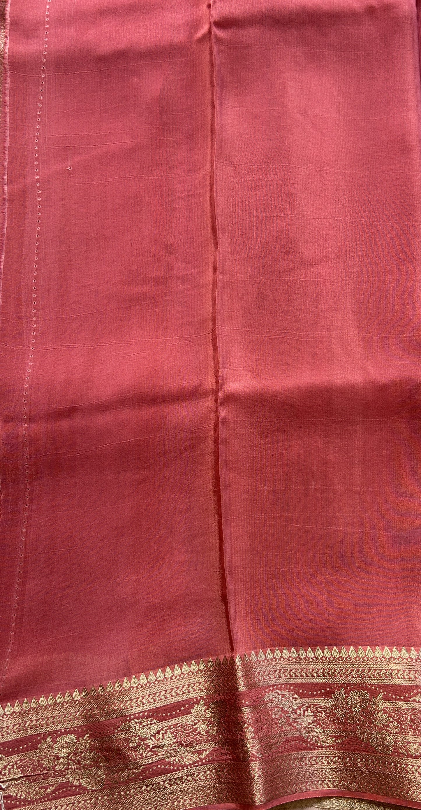 Satin Georgette Saree Peach Colored Elegantly Paired with a Zari Border. - Sampradaya Designer Studio