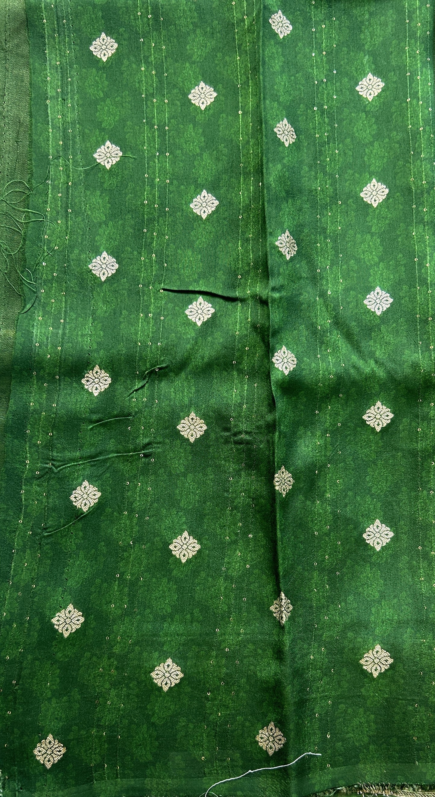 Satin Georgette Saree Green Colored Elegantly Paired with a Zari Border. - Sampradaya Designer Studio
