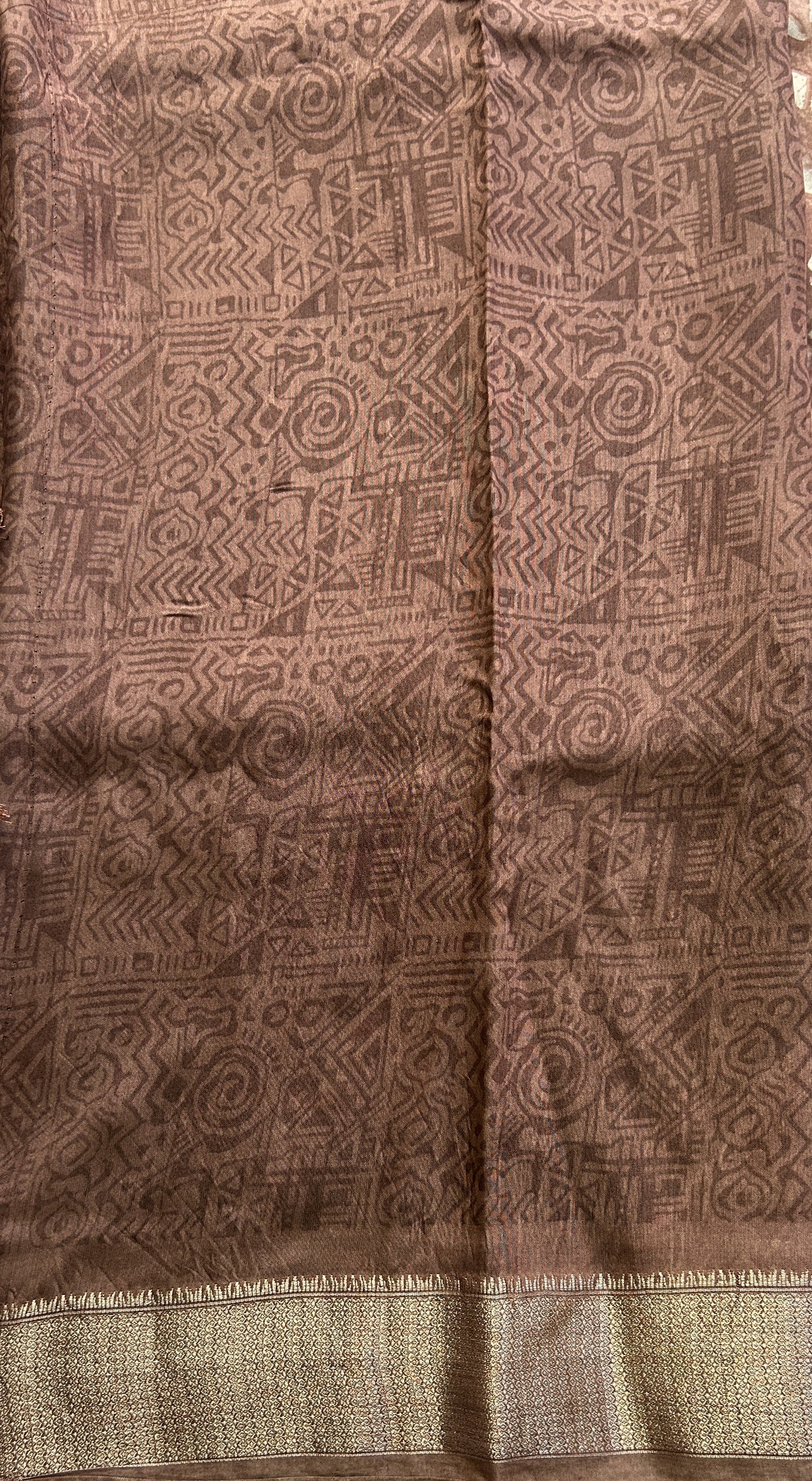 Dola Crepe Saree Russet Colored Elegantly Paired with a Zari Border. - Sampradaya Designer Studio