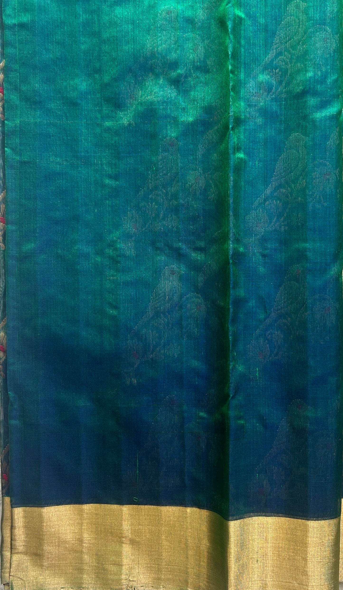 Chanderi Silk Saree Acrylic Blue color Elegantly Paired with a Double border - Sampradaya Designer Studio