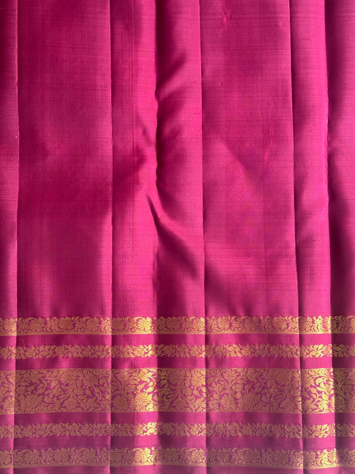 Pure Kanjivaram Silk Saree Maroon Complemented with a Gold Zari Border. - Sampradaya Designer Studio
