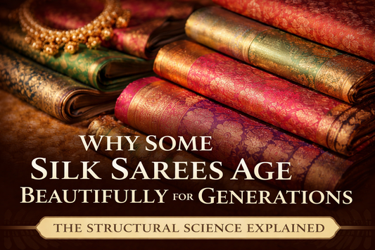 Traditional heirloom silk sarees with intricate zari work showing how silk sarees age beautifully over generations
