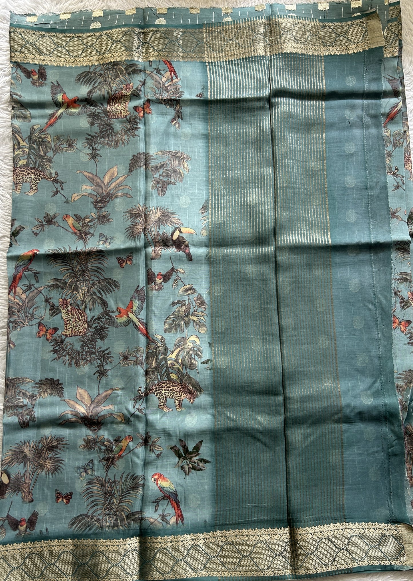 Banarasi Soft Silk Saree Sea Blue Colored Complemented with a Zari Border. - Sampradaya Designer Studio