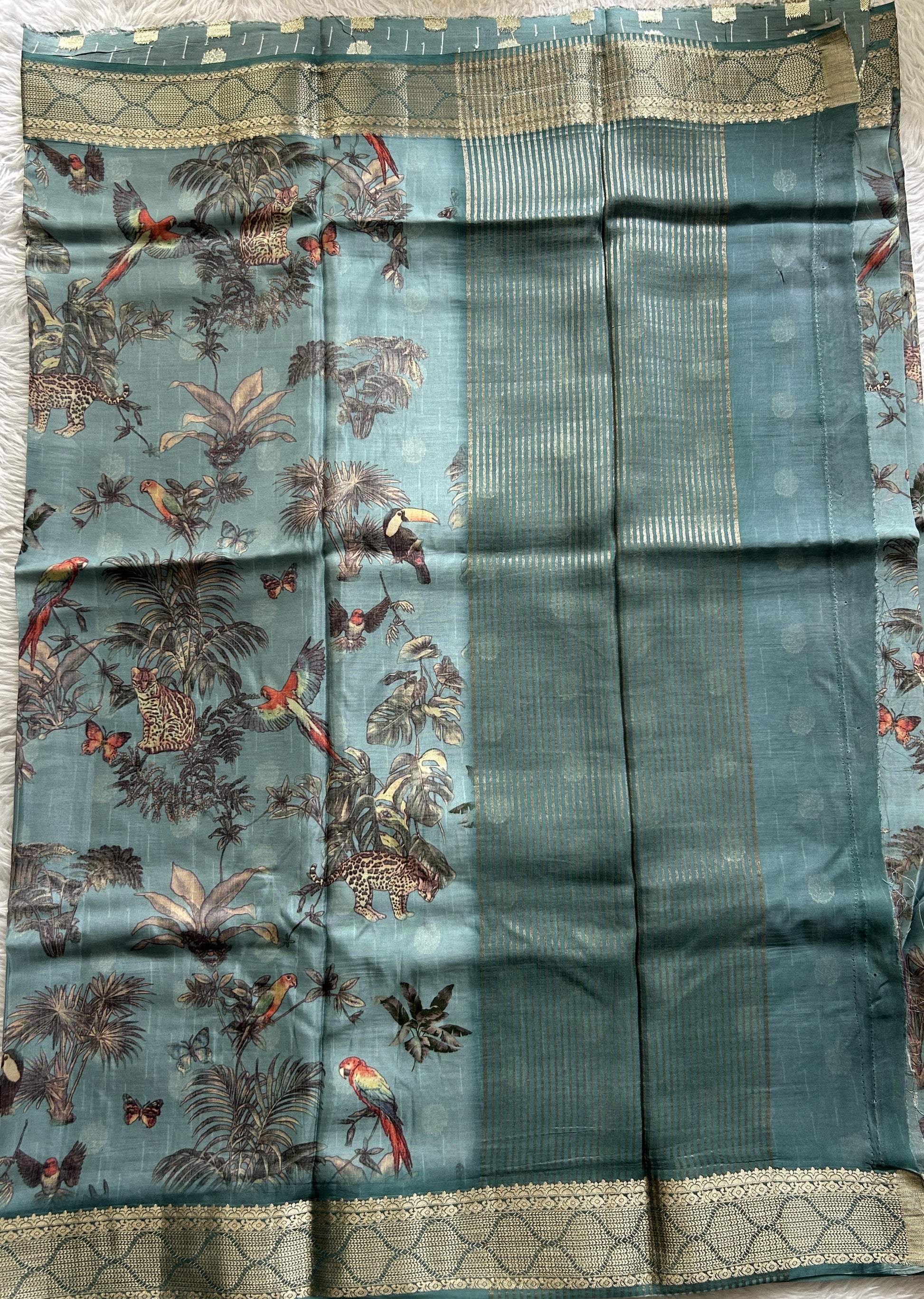 Banarasi Soft Silk Saree Sea Blue Colored Complemented with a Zari Border. - Sampradaya Designer Studio