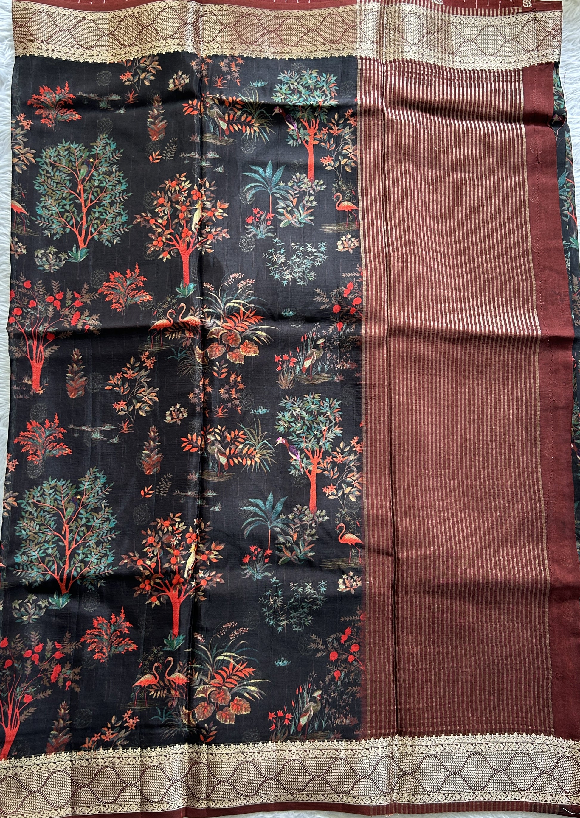 Banarasi Soft Silk Saree Black Colored Complemented with a Zari Border. - Sampradaya Designer Studio