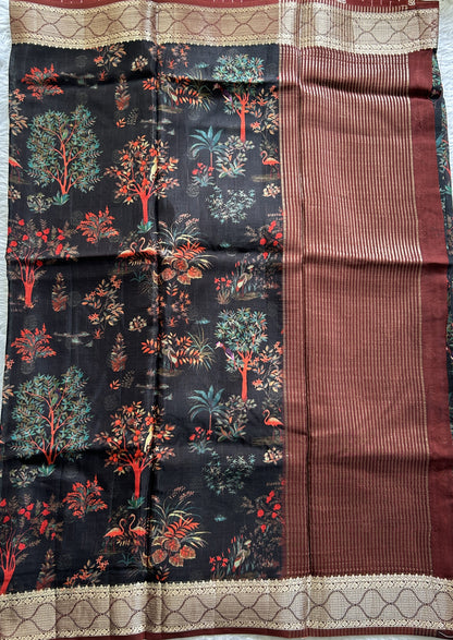 Banarasi Soft Silk Saree Black Colored Complemented with a Zari Border. - Sampradaya Designer Studio