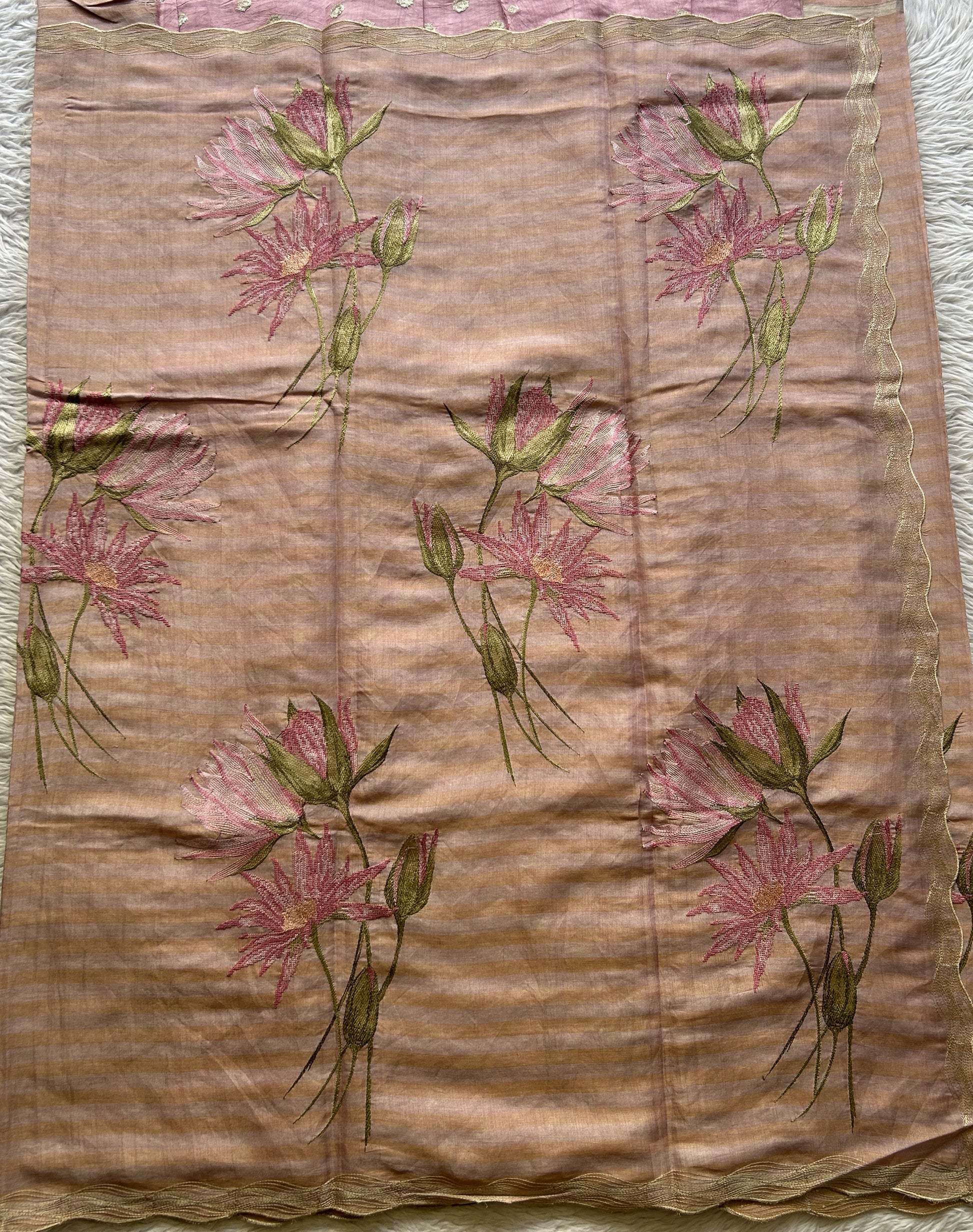 Tissue Organza Designer Saree Light Pink colored Saree Paired with a Thread border. - Sampradaya Designer Studio