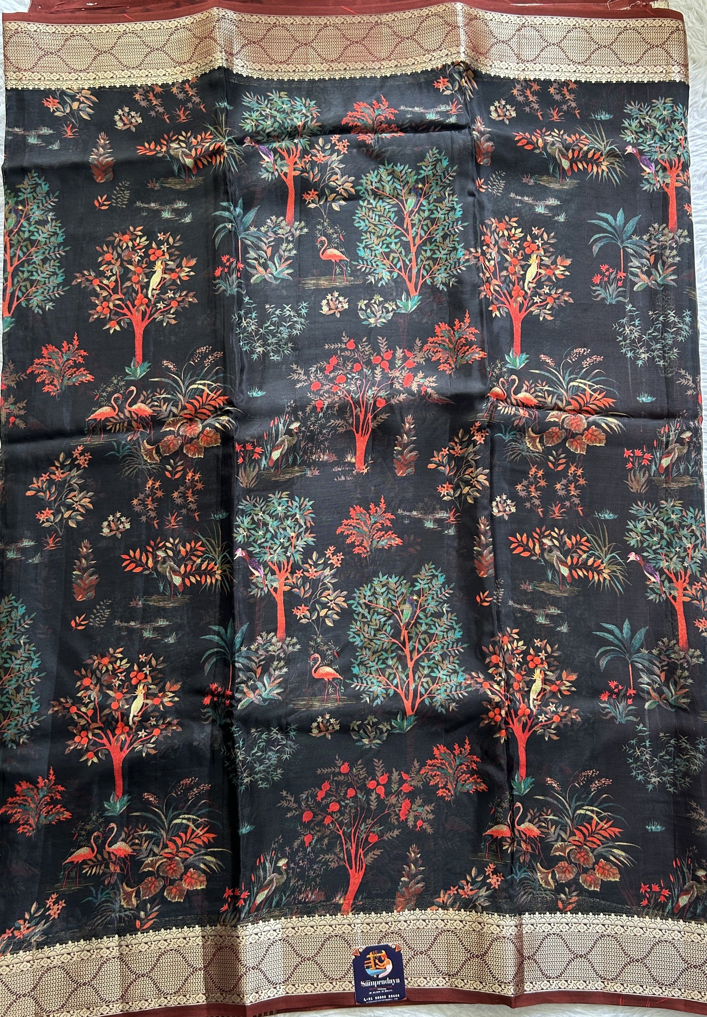 Banarasi Soft Silk Saree Black Colored Complemented with a Zari Border. - Sampradaya Designer Studio