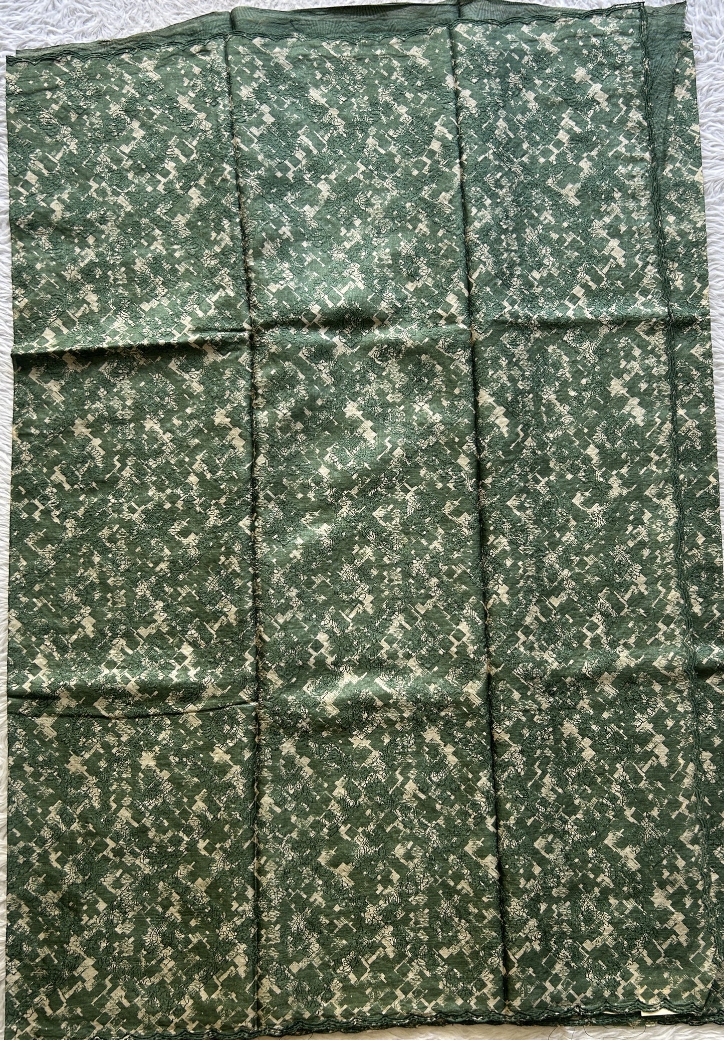Pure Tussar Silk Saree Green Color Complemented with a Borderless. - Sampradaya Designer Studio