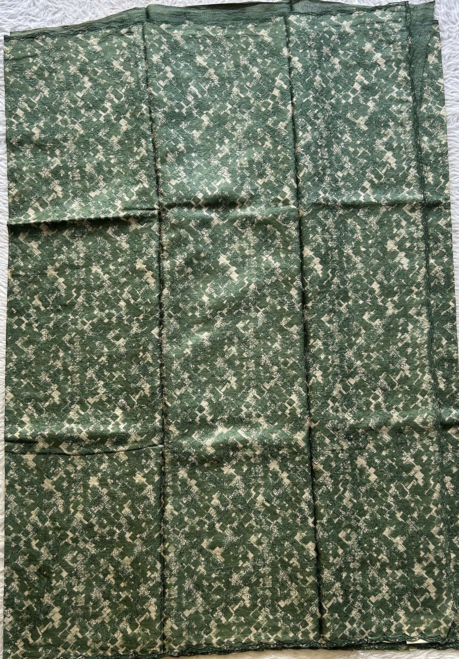 Pure Tussar Silk Saree Green Color Complemented with a Borderless. - Sampradaya Designer Studio