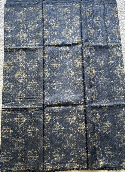Pure Tussar Silk Saree Navy Blue Color Complemented with a Borderless. - Sampradaya Designer Studio