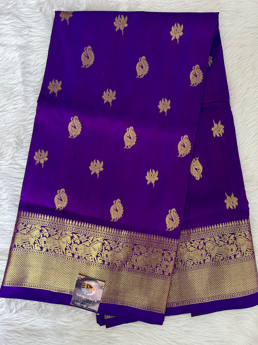 Venkatagiri Pattu Saree purple Colored Complemented With a Pattu Gold Zari Weaving Border - Sampradaya Designer Studio