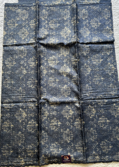 Pure Tussar Silk Saree Navy Blue Color Complemented with a Borderless. - Sampradaya Designer Studio