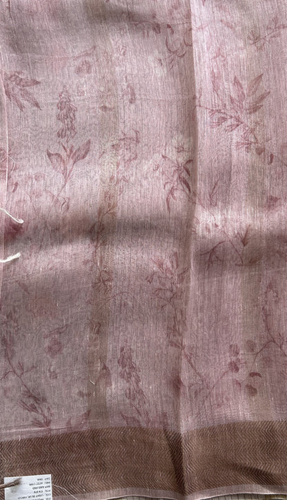 Pure Linen Saree Light Sea Blue Colored Complemented with a Zari Border. - Sampradaya Designer Studio