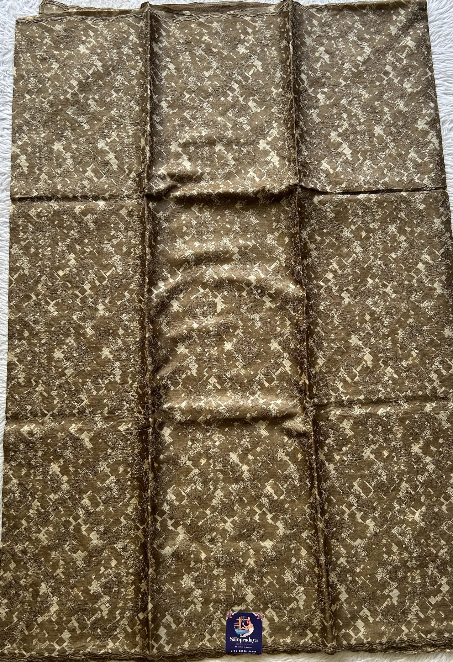 Pure Tussar Silk Saree Brown Color Complemented with a Borderless. - Sampradaya Designer Studio