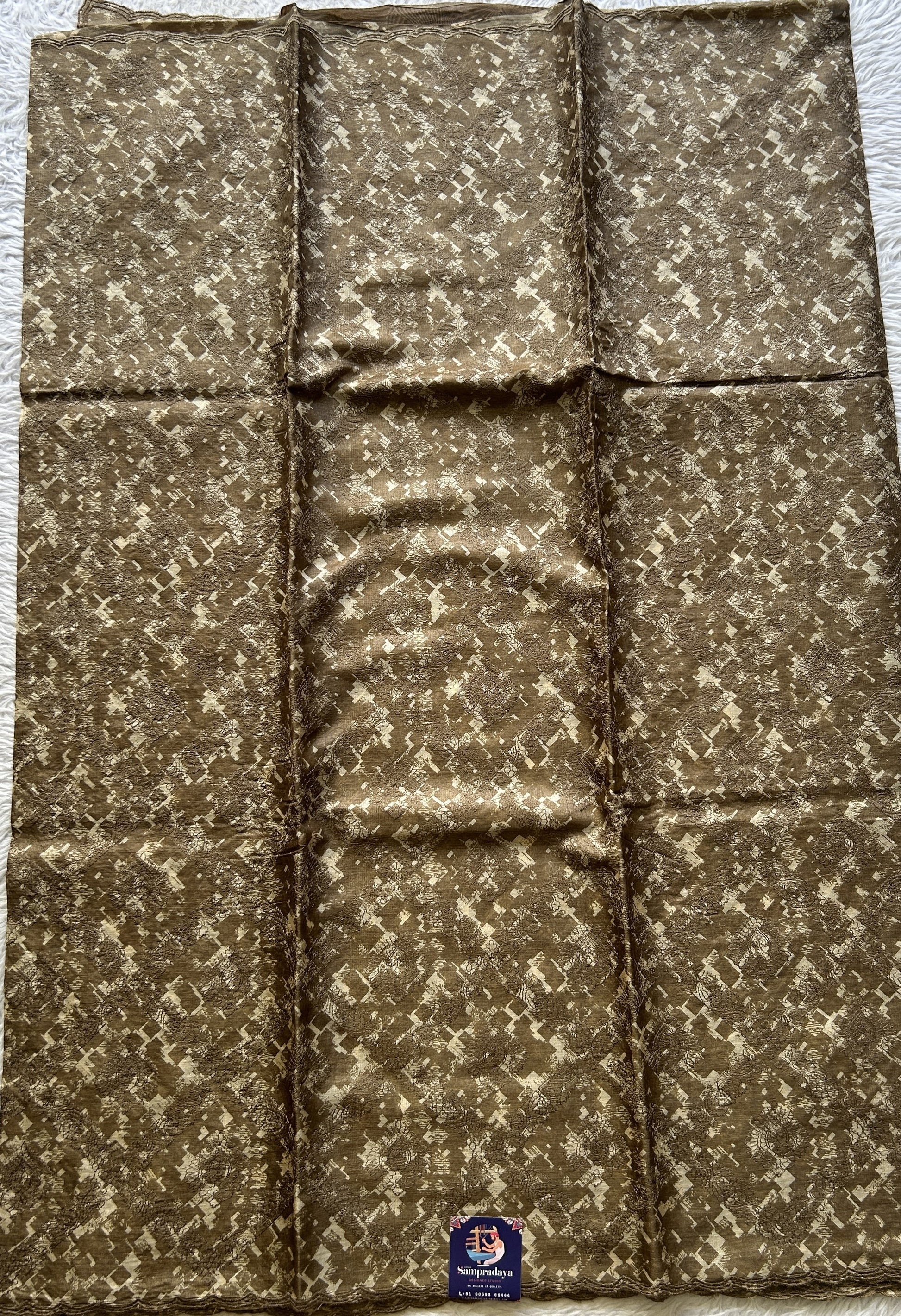 Pure Tussar Silk Saree Brown Color Complemented with a Borderless. - Sampradaya Designer Studio