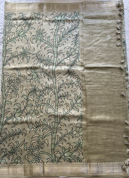 Chiniya Silk Saree Very Light Green Colored Elegantly Paired with a Zari Border. - Sampradaya Designer Studio